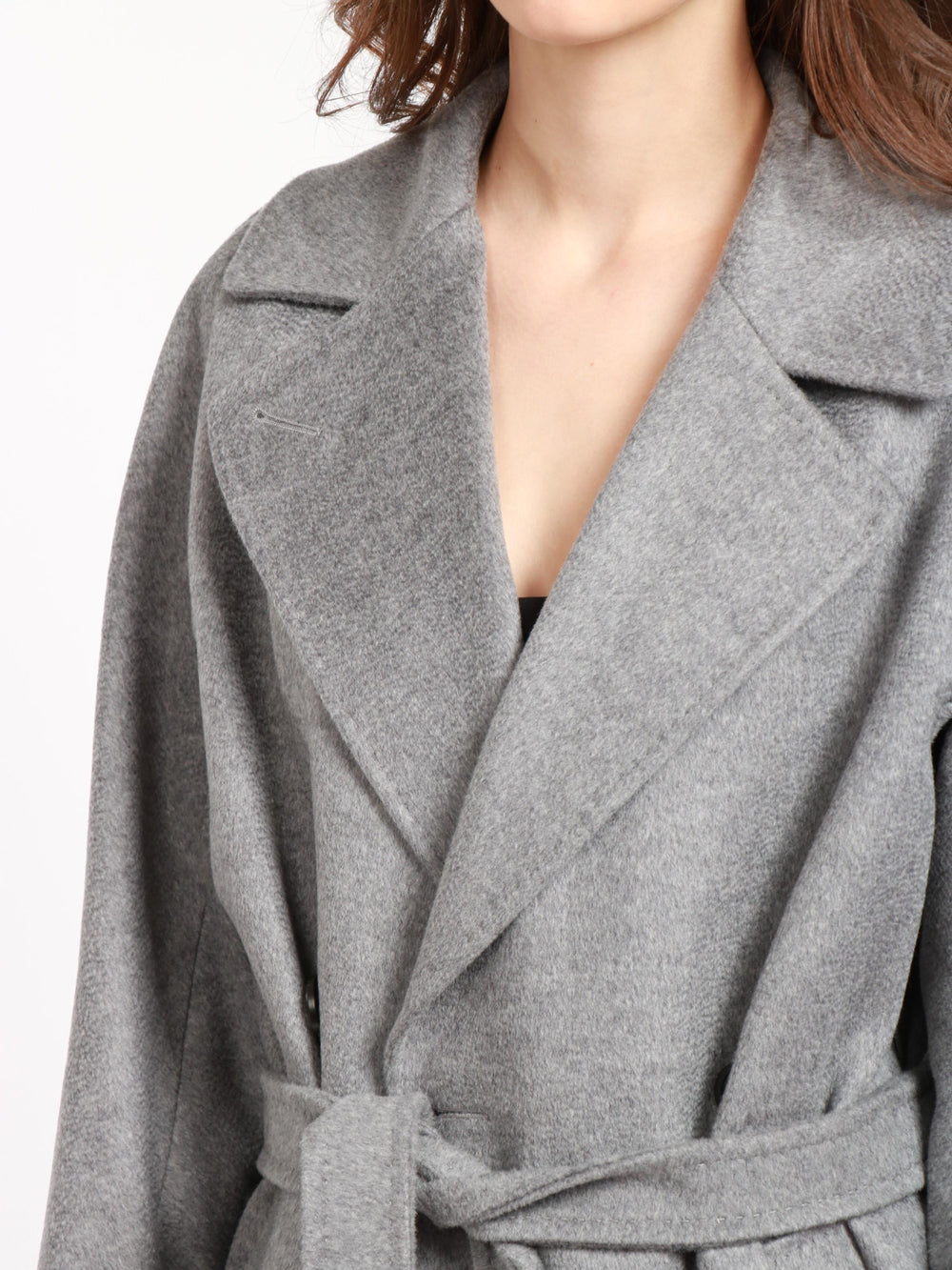 WEEKEND MAX MARA Cappotto Resina Doppiopetto in Lana Vergine Grigio con Fusciacca Grigio