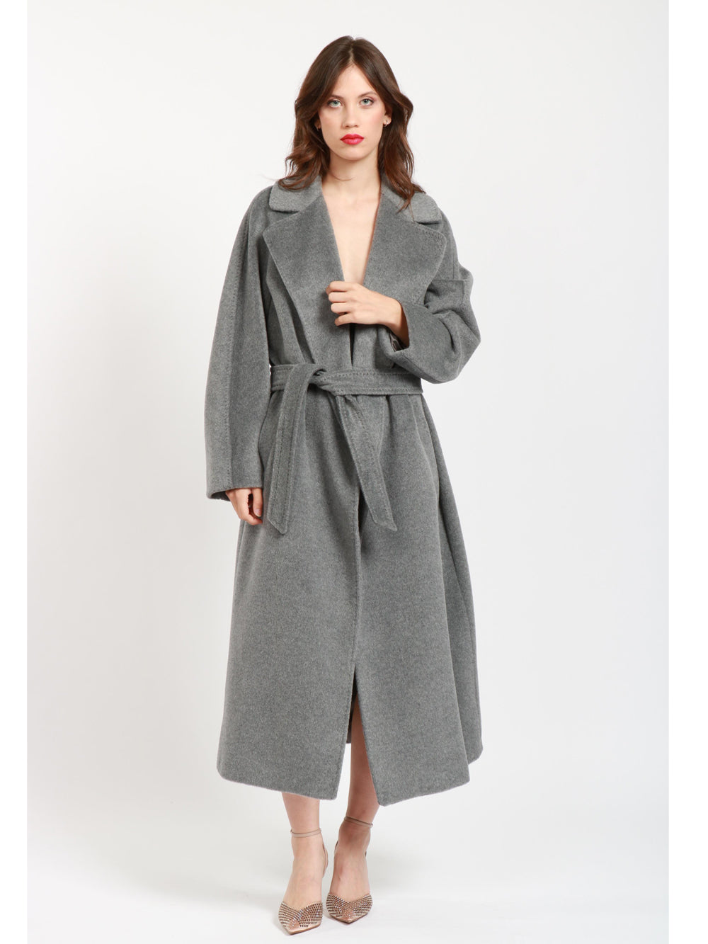 WEEKEND MAX MARA Cappotto a Vestaglia Tempera in Misto Lana Mohair Grigio Grigio