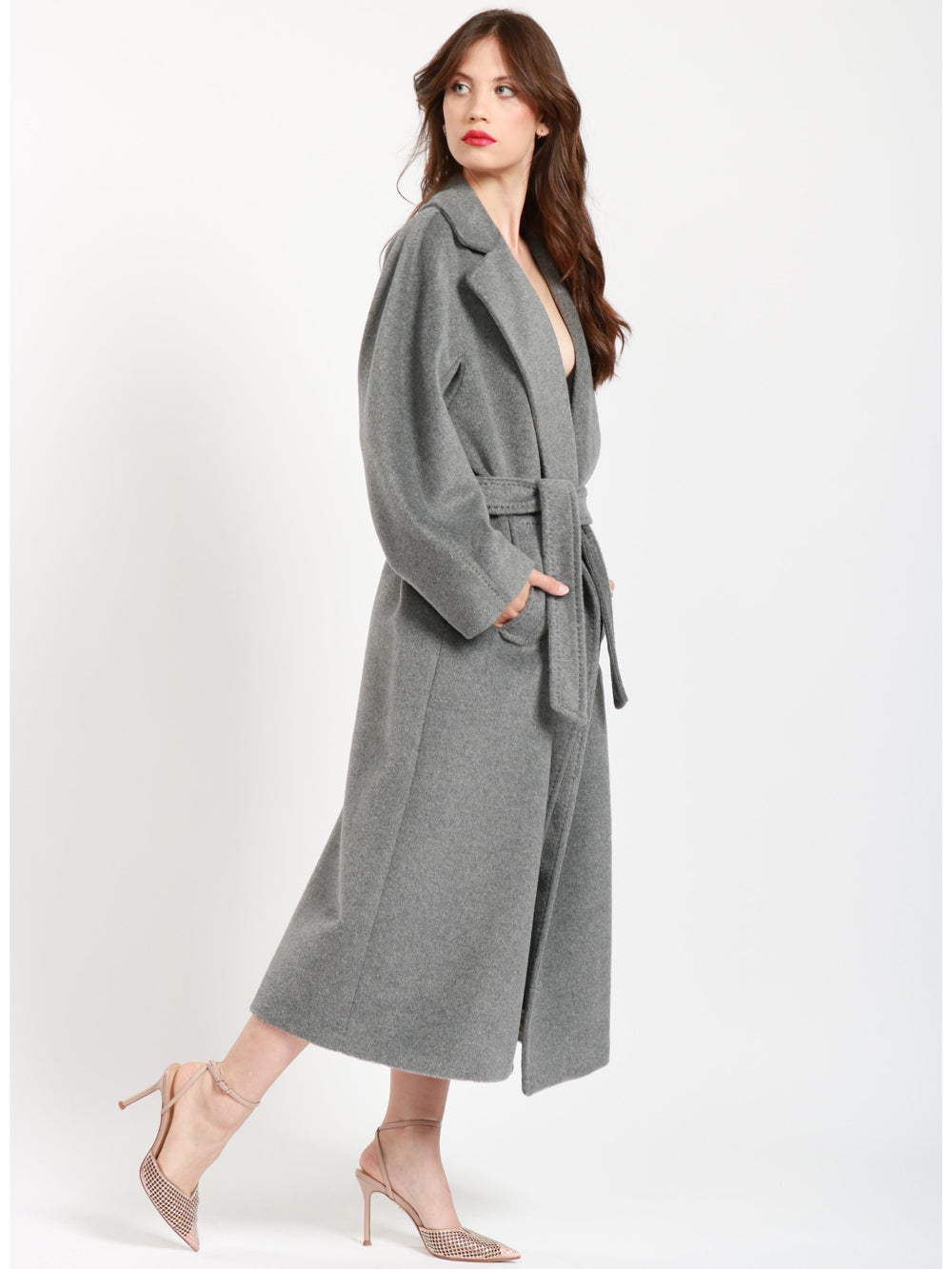 WEEKEND MAX MARA Cappotto a Vestaglia Tempera in Misto Lana Mohair Grigio Grigio