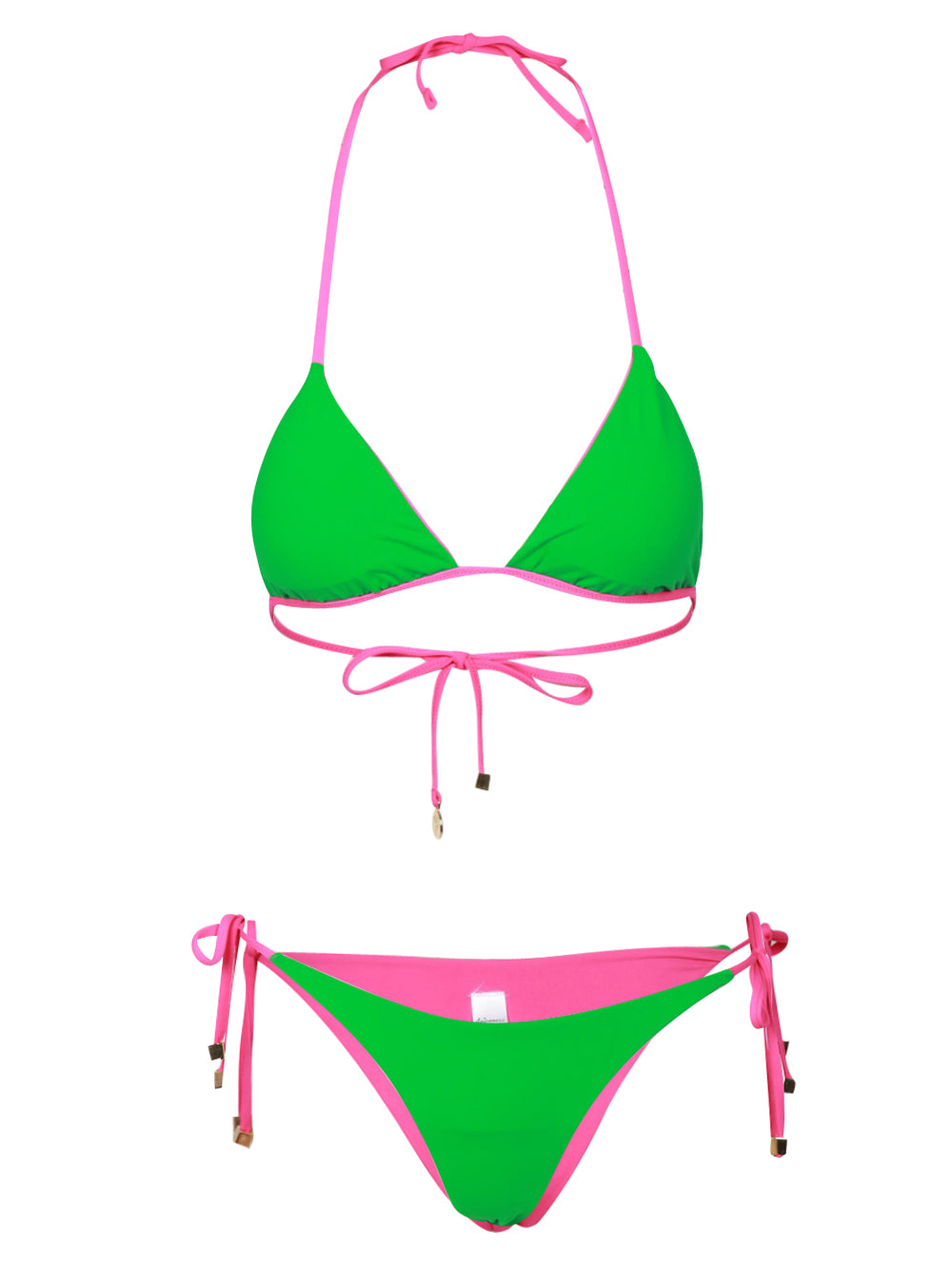 Giudith Green and Pink Double-Face Triangle Bikini