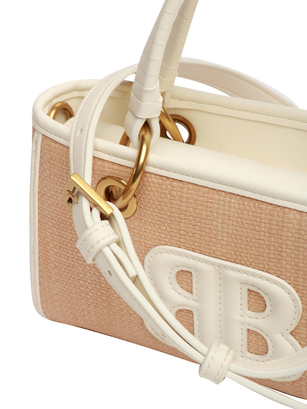 BIBI LOU Borsa a Mano in Rafia con Dettagli Bianchi Bianco/beige