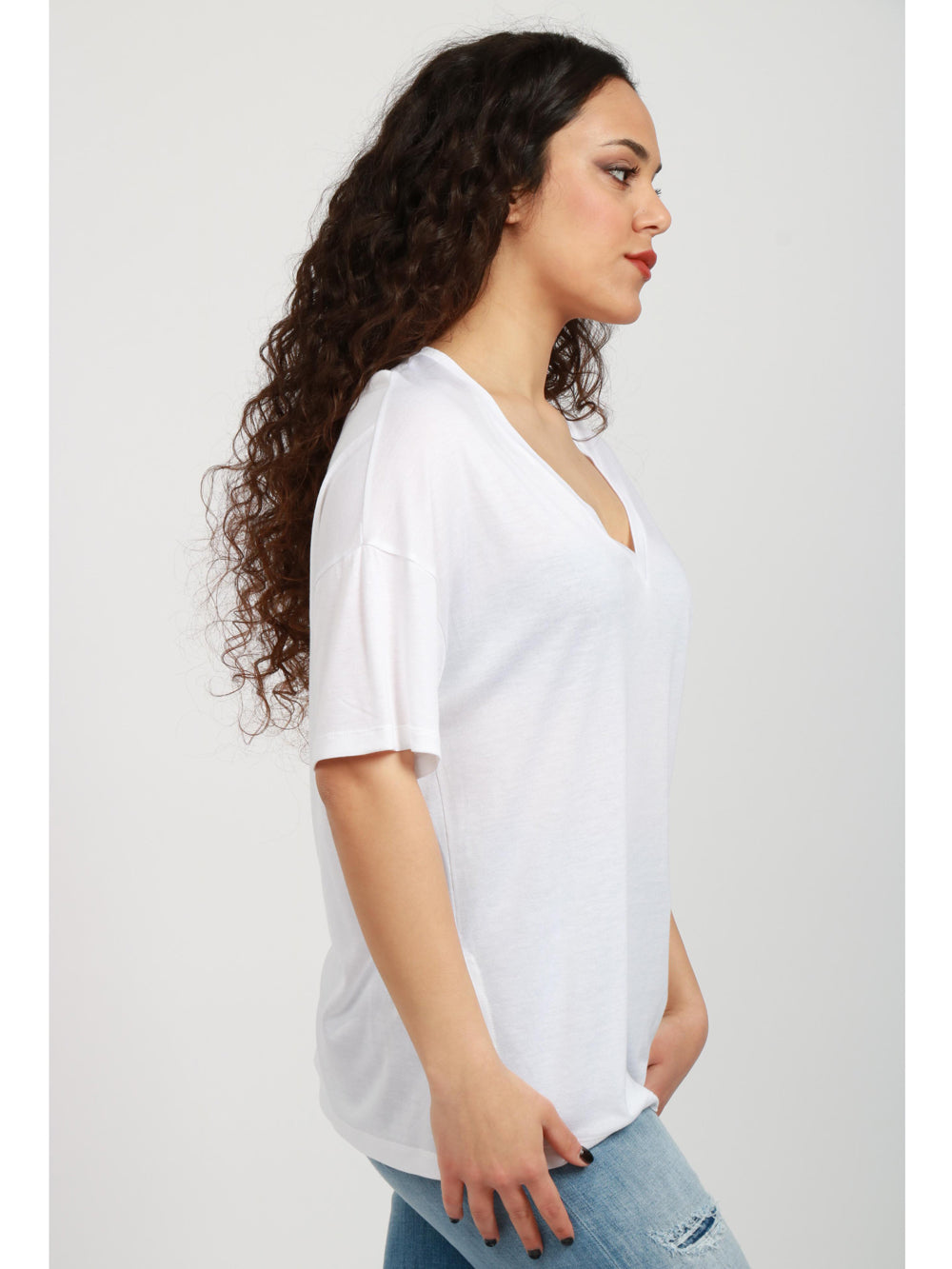 DONDUP T-Shirt in Misto Seta Bianca con Scollo a V Bianco