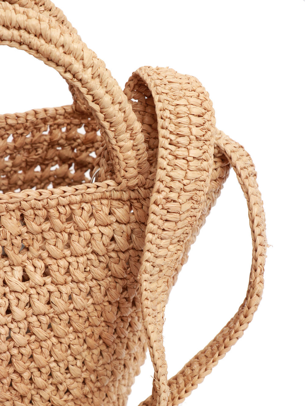 Borsa a Mano Alba Piccola in Rafia Beige conTracolla