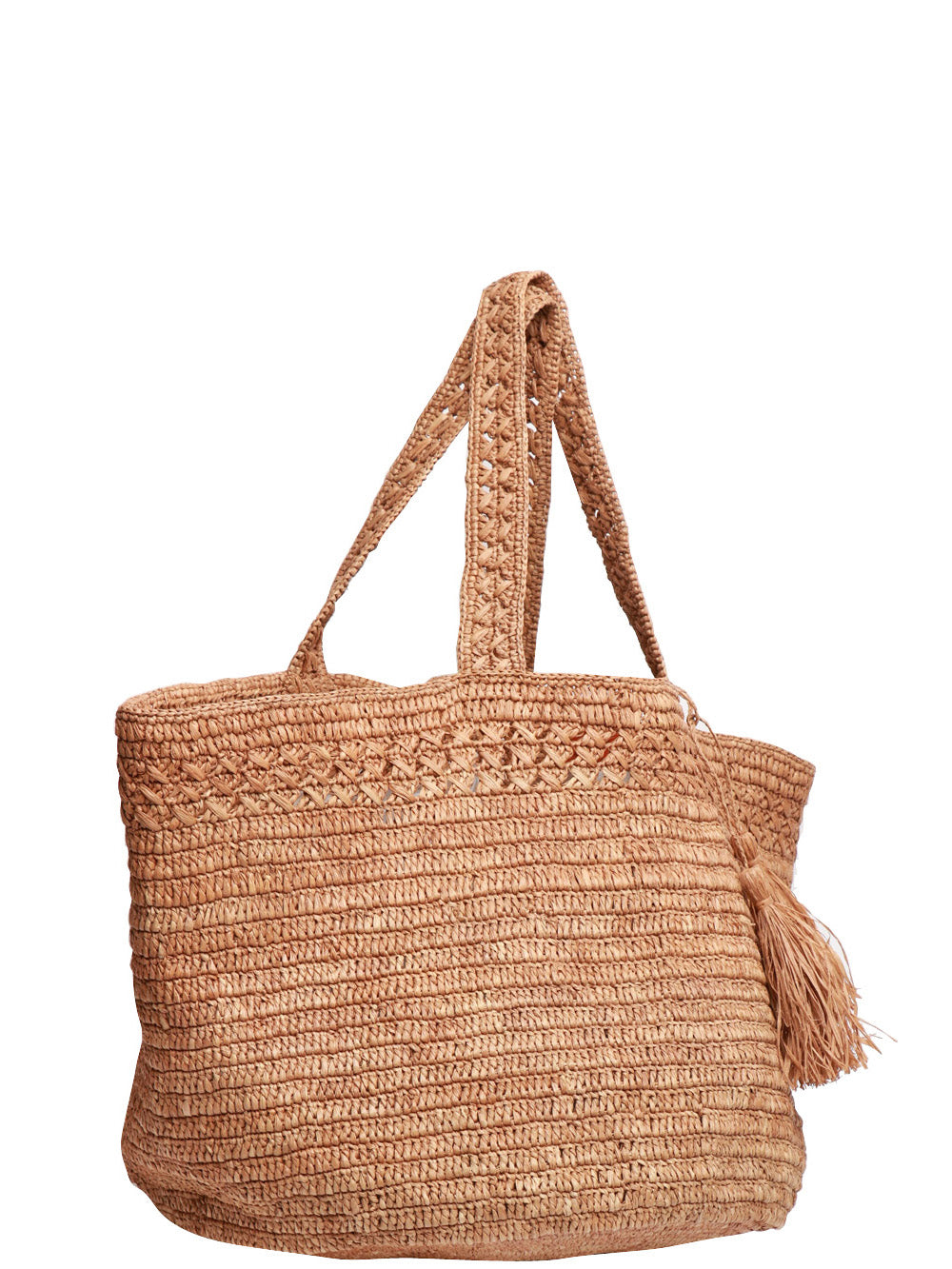 Alyssa Shoulder Bag in Dark Beige Raffia