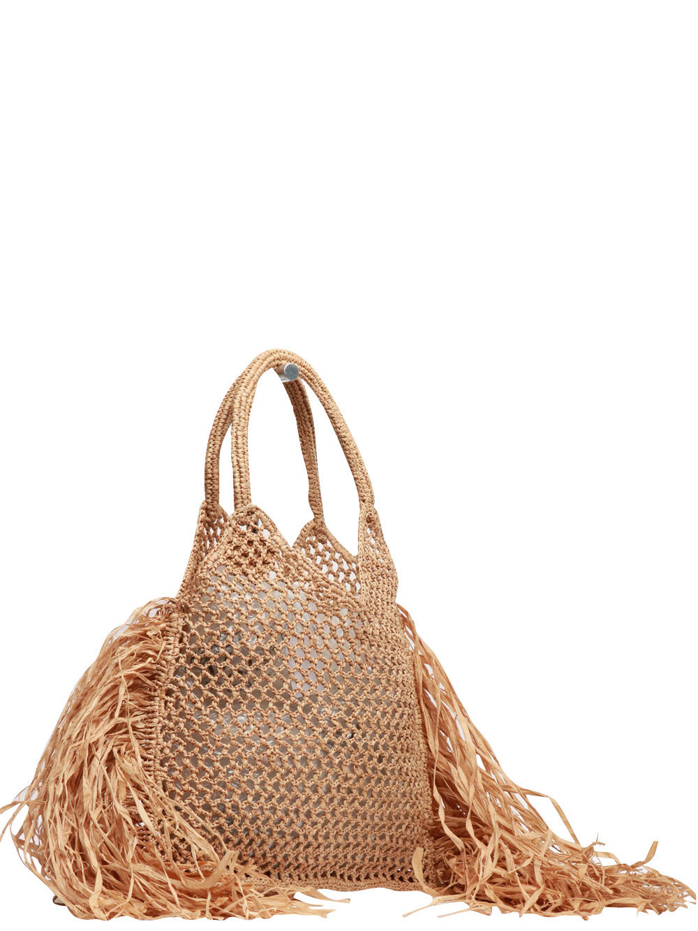 LIMAIA PARIS Borsa a Mano Talia in Rafia Beige con Frange Beige