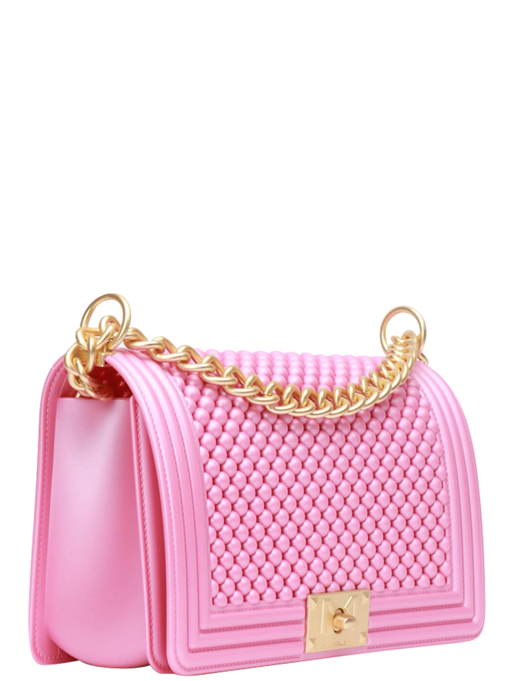 Borsa Tracolla Flat M Ball in Gomma Rosa con Bolle