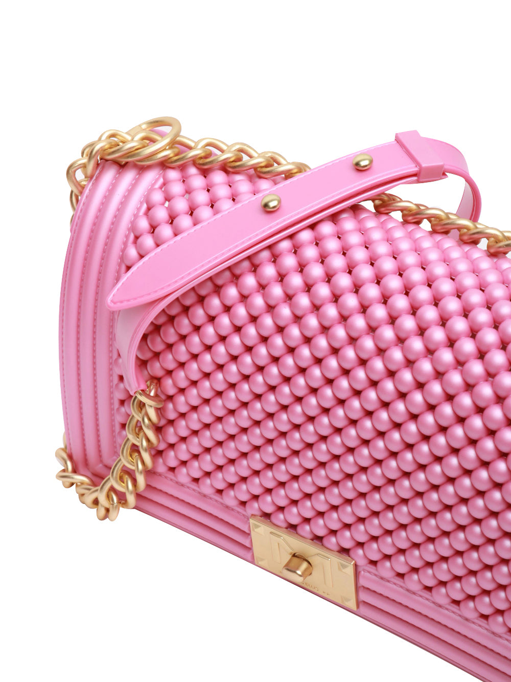 Borsa Tracolla Flat M Ball in Gomma Rosa con Bolle