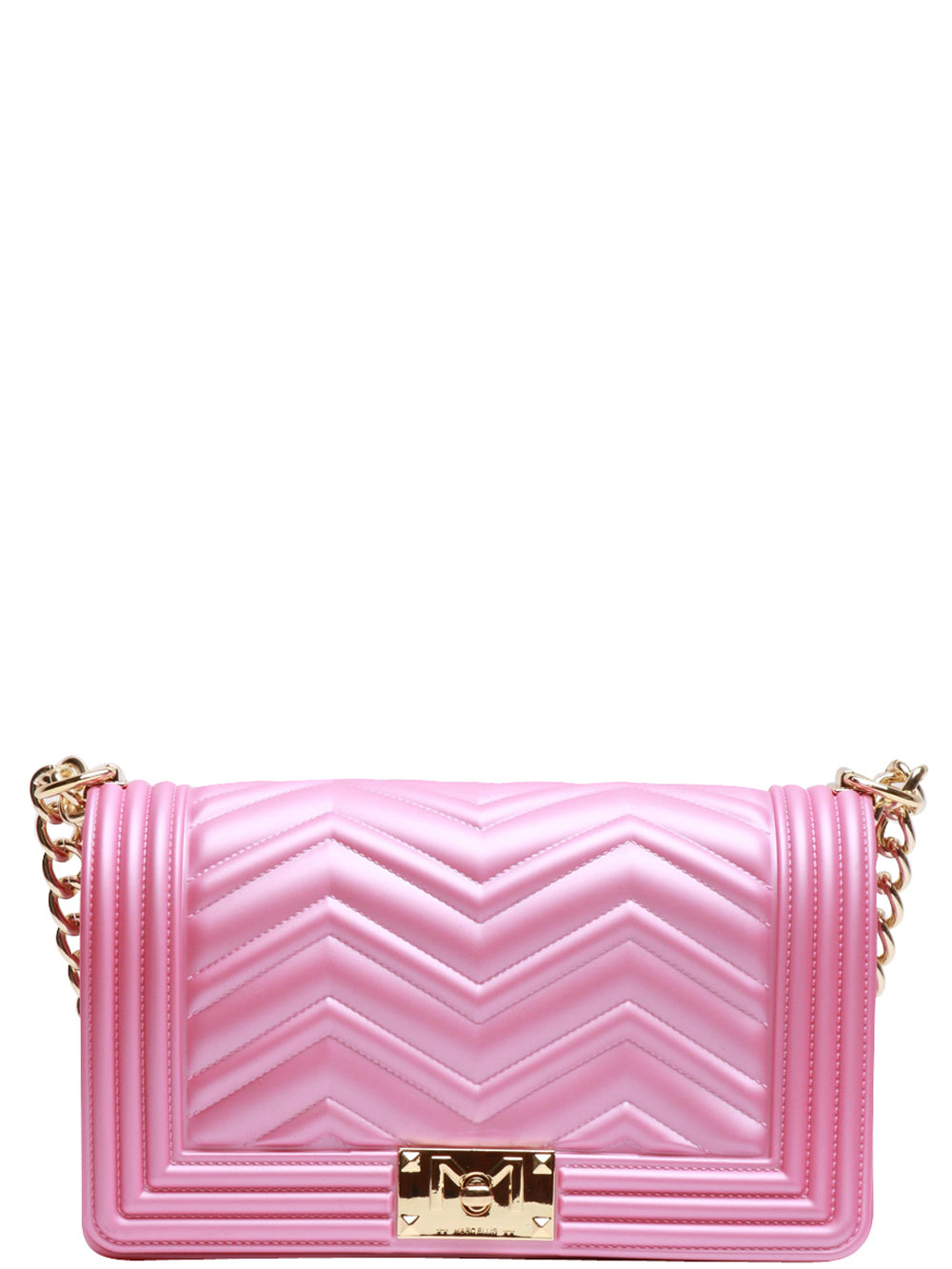 Borsa Tracolla Flat M Manhattan in Gomma Matelassè Fucsia e Oro