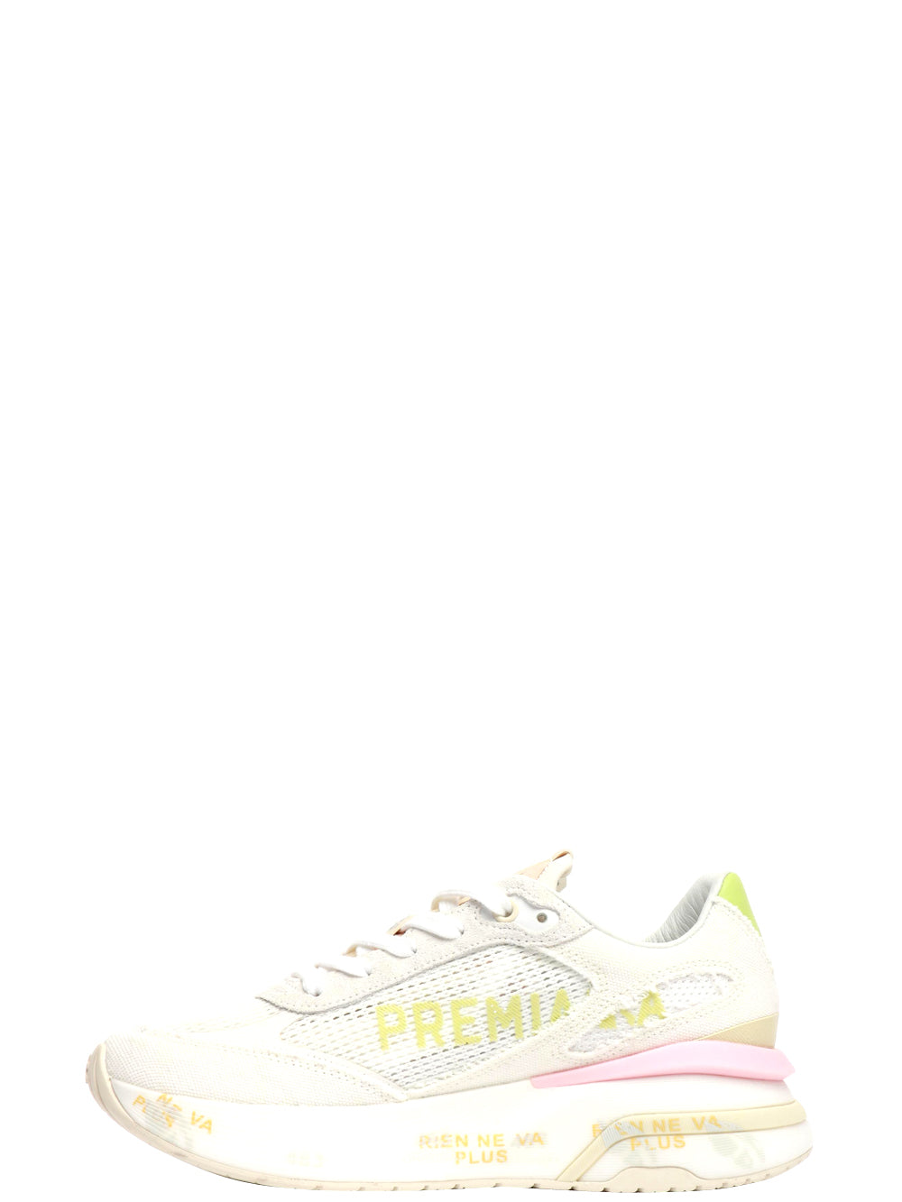 PREMIATA Scarpe Sneakers Moerund in Rete e Tessuto Bianche Bianco/verde/rosa