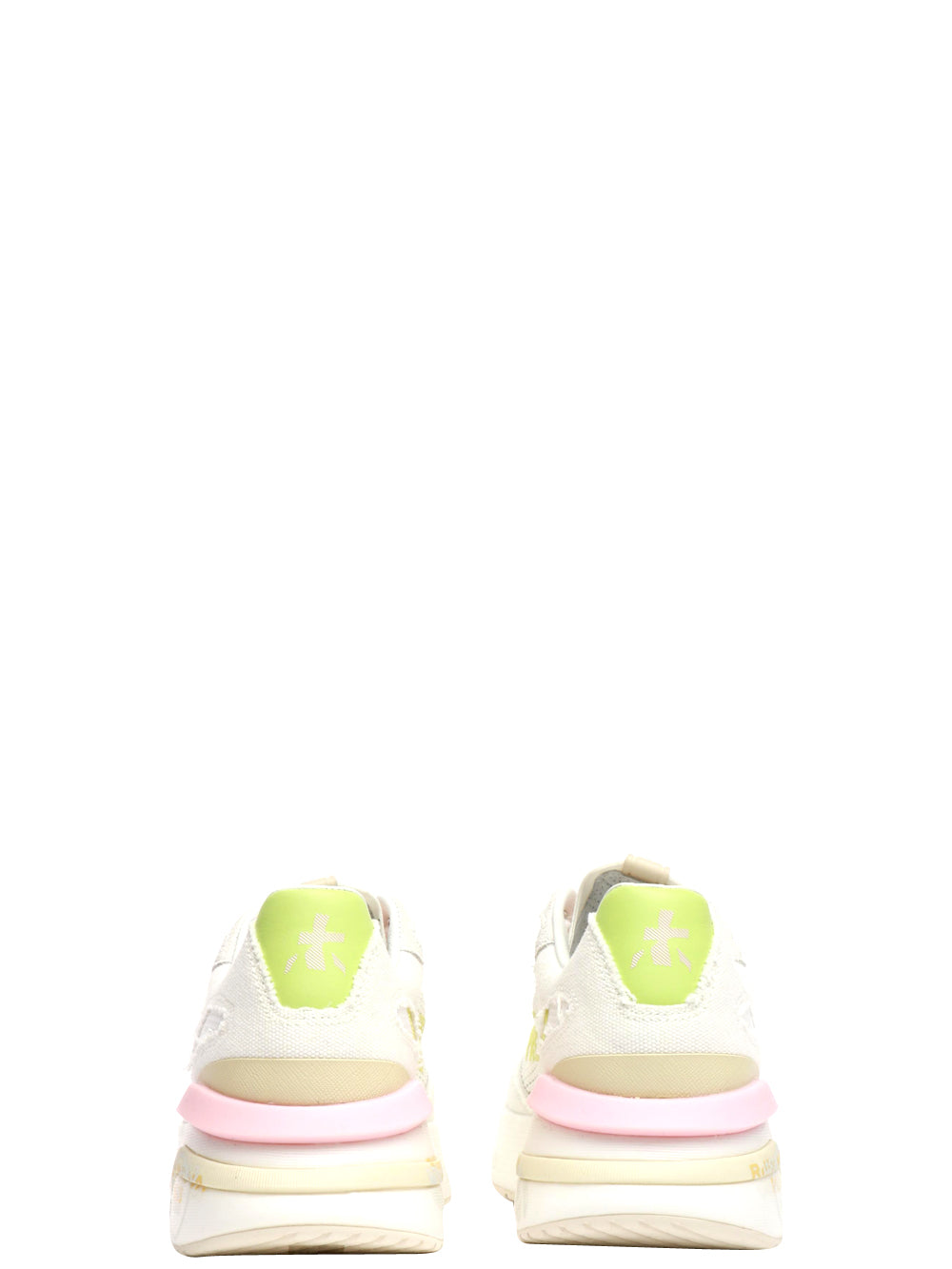 PREMIATA Scarpe Sneakers Moerund in Rete e Tessuto Bianche Bianco/verde/rosa