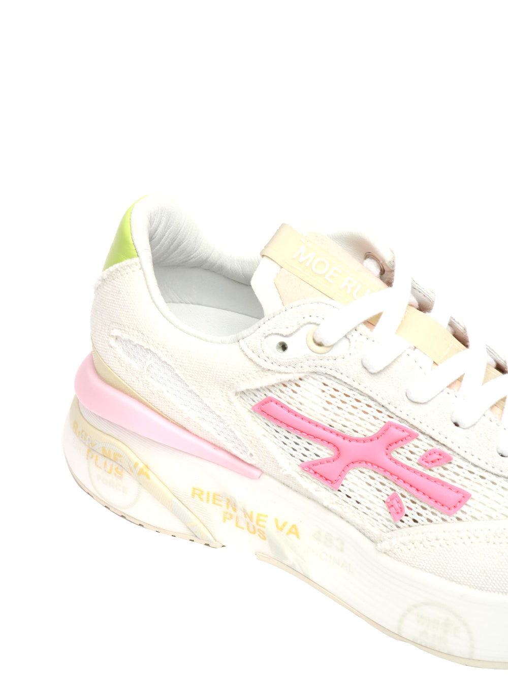 PREMIATA Scarpe Sneakers Moerund in Rete e Tessuto Bianche Bianco/verde/rosa