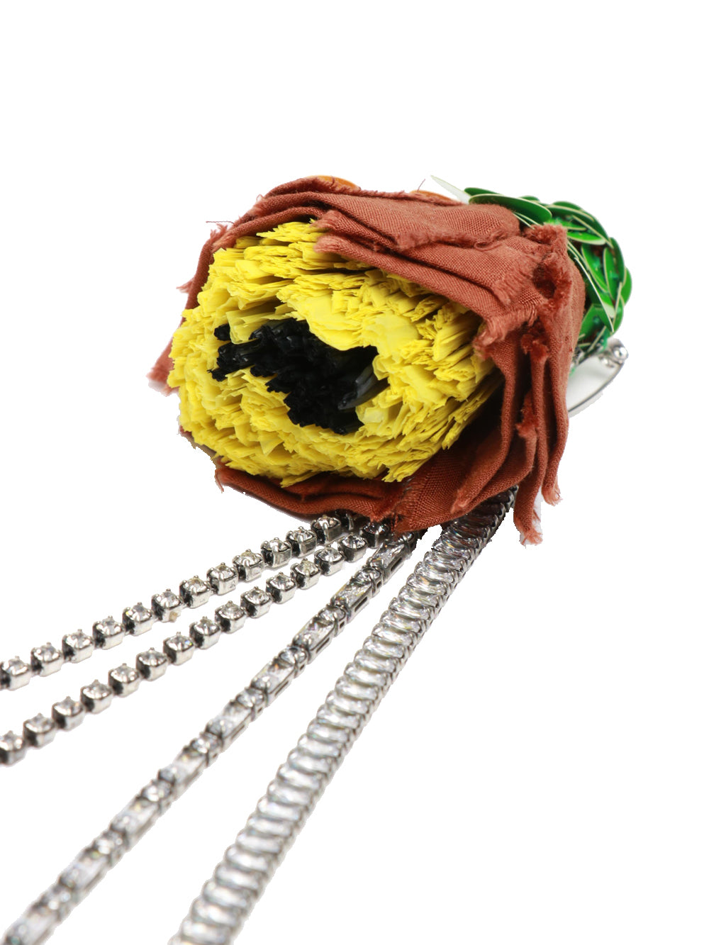 Brooch with Brown Flower and Crystals