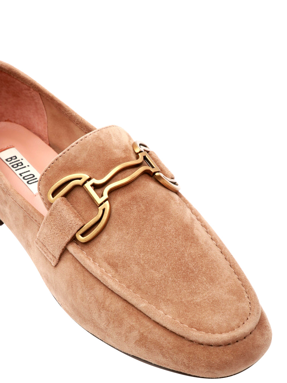 BIBI LOU Scarpe Mocassini Zagreb in Suede Cammello con Fibbia Taupe