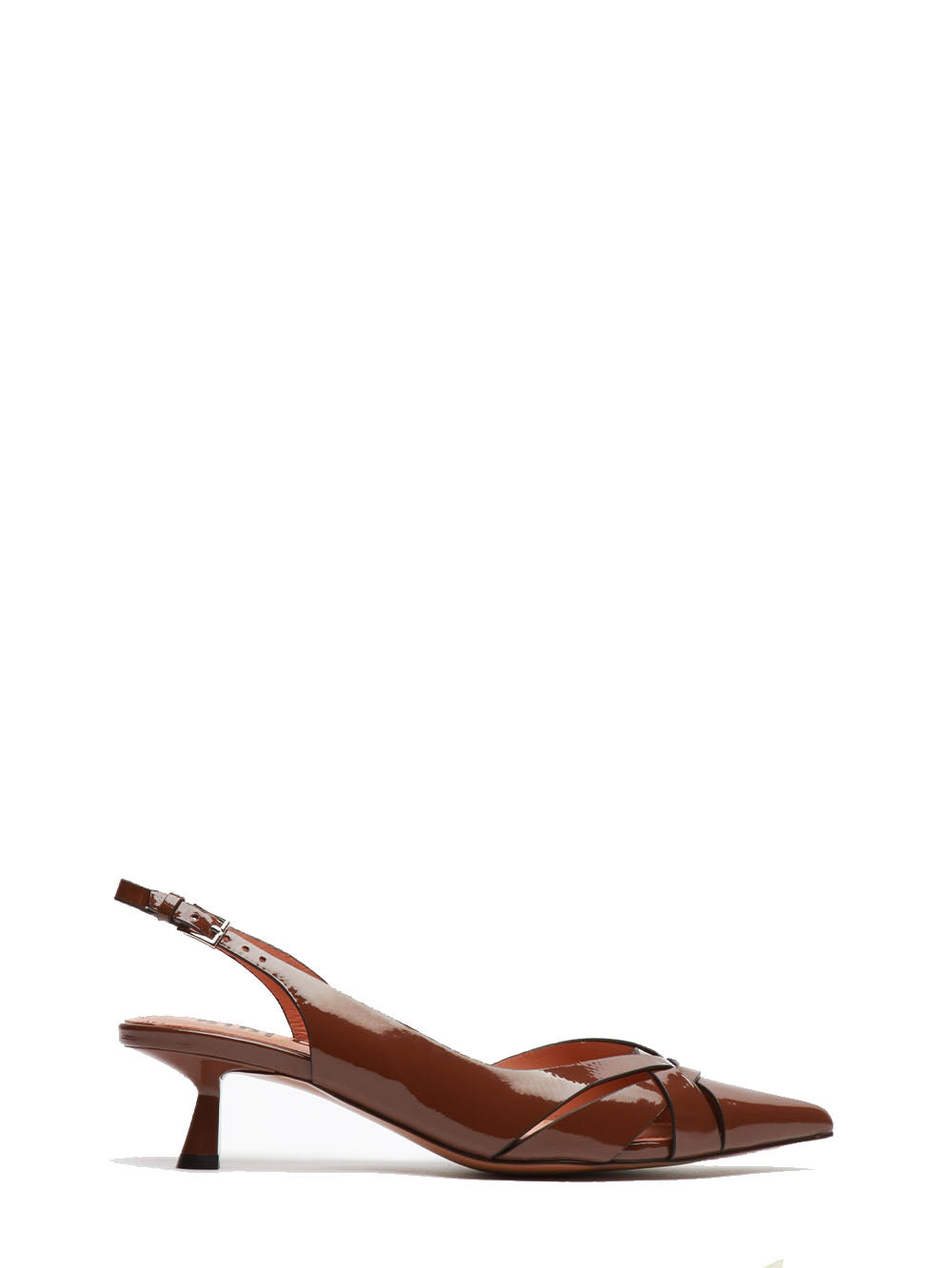 BIBI LOU Scarpe Nolia Décolleté Slingback in Pelle Verniciata Marroni Cioccolato