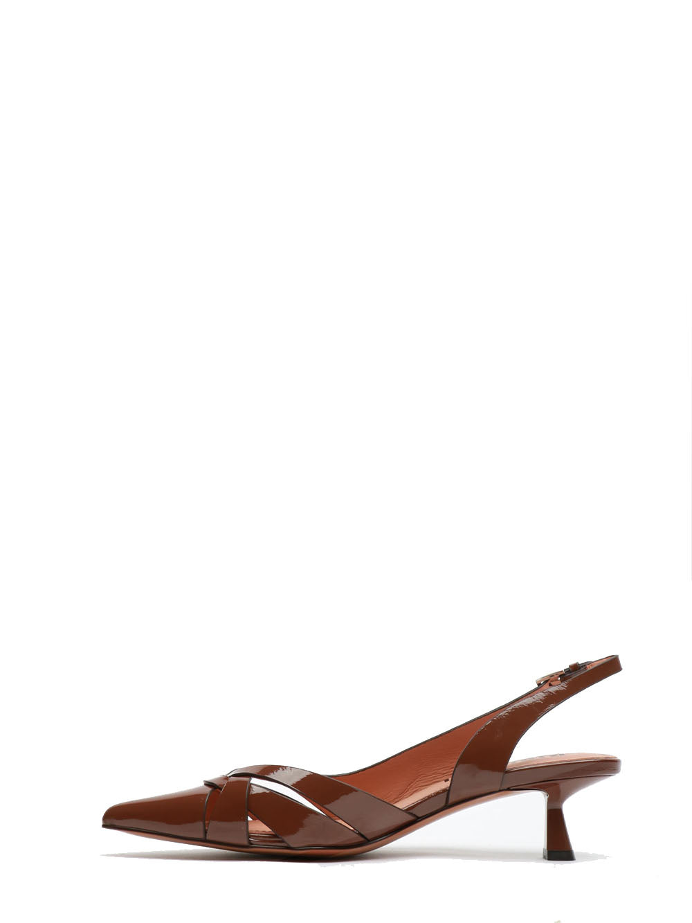 BIBI LOU Scarpe Nolia Décolleté Slingback in Pelle Verniciata Marroni Cioccolato