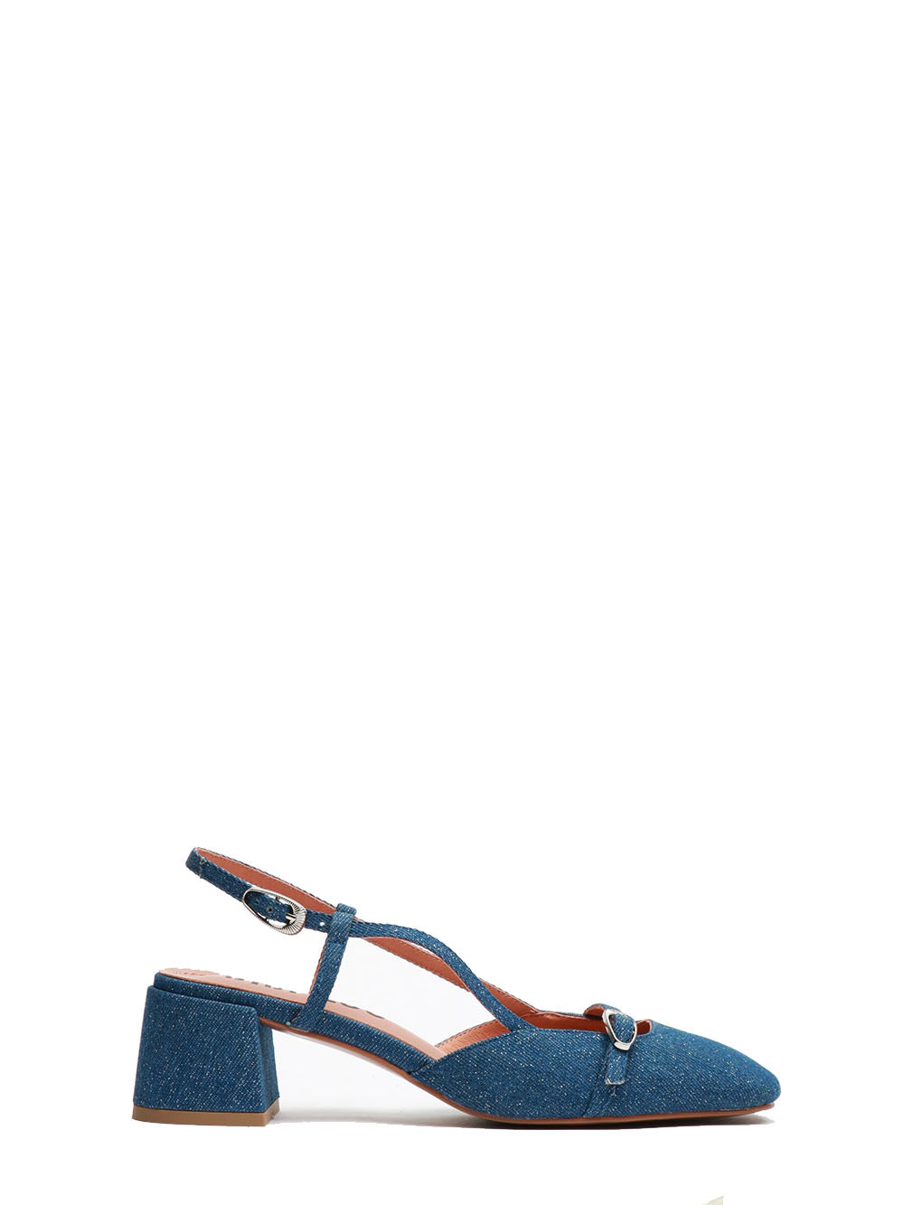 BIBI LOU Scarpe Patty Décolleté Slingback in Denim Blu con Glitter Denim