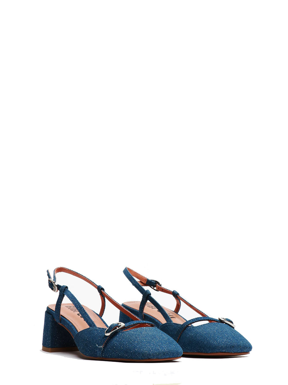 BIBI LOU Scarpe Patty Décolleté Slingback in Denim Blu con Glitter Denim