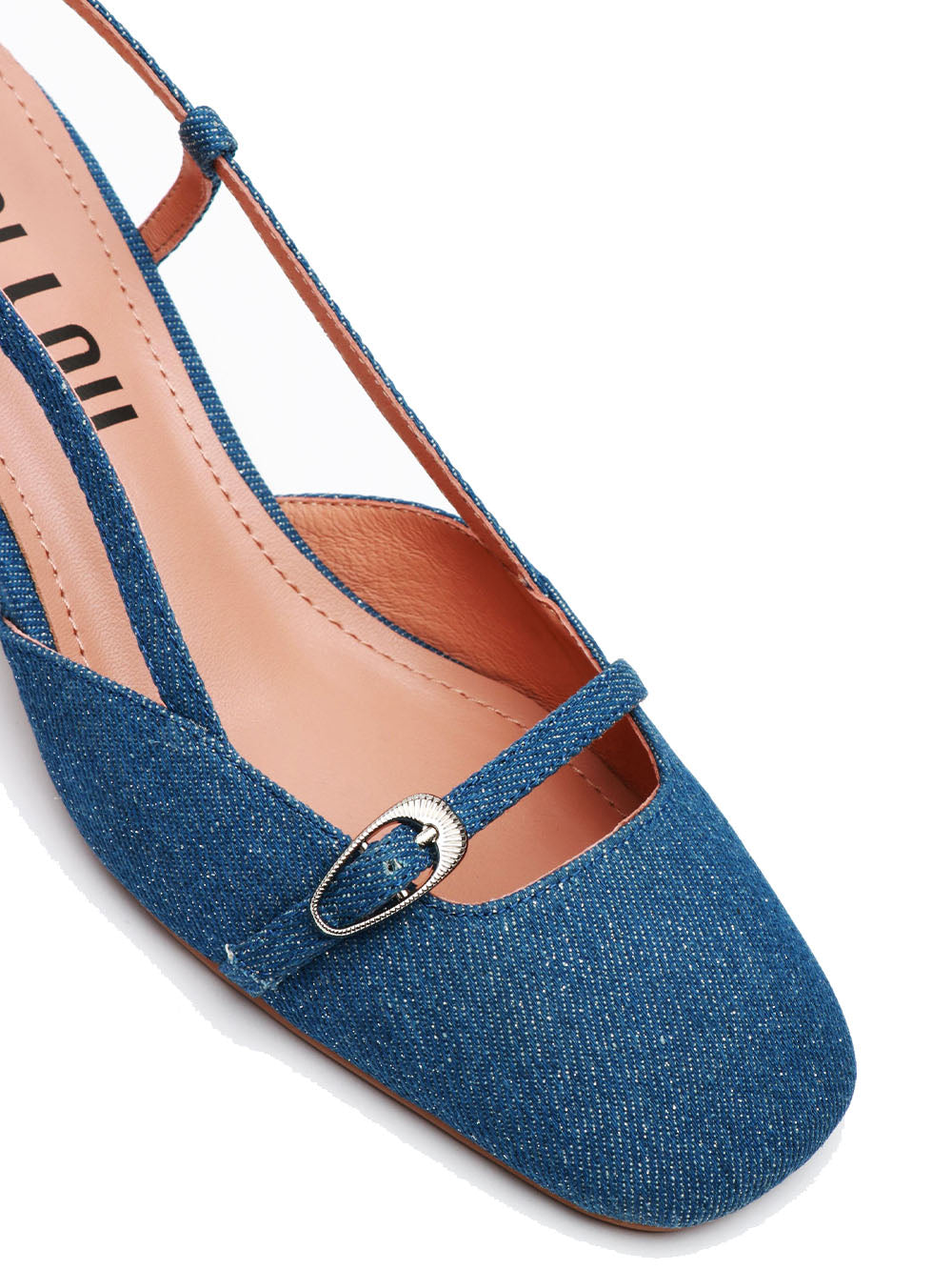 BIBI LOU Scarpe Patty Décolleté Slingback in Denim Blu con Glitter Denim