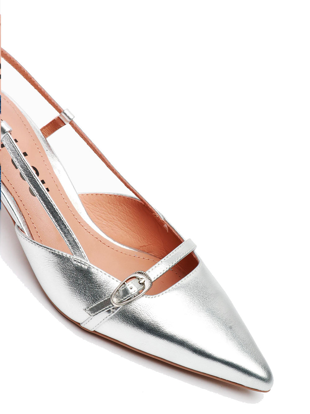 BIBI LOU Scarpe Patty Décolleté Slingback in Pelle Laminata Argento Argento