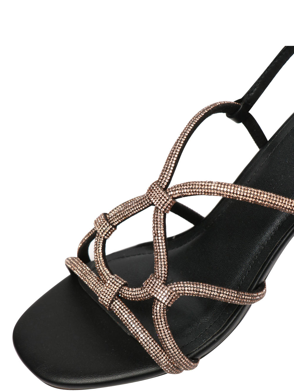 BIBI LOU Sandali in Pelle Neri con Fasce in Strass Nero/bronzo