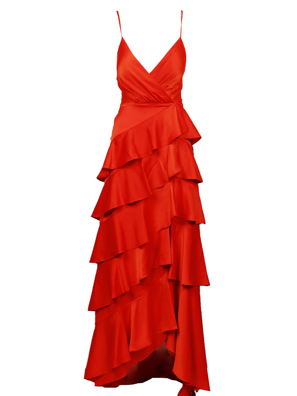 COUTURE IS FOREVER Vestito Draper Lungo a Balze in Satin Arancione Arancio