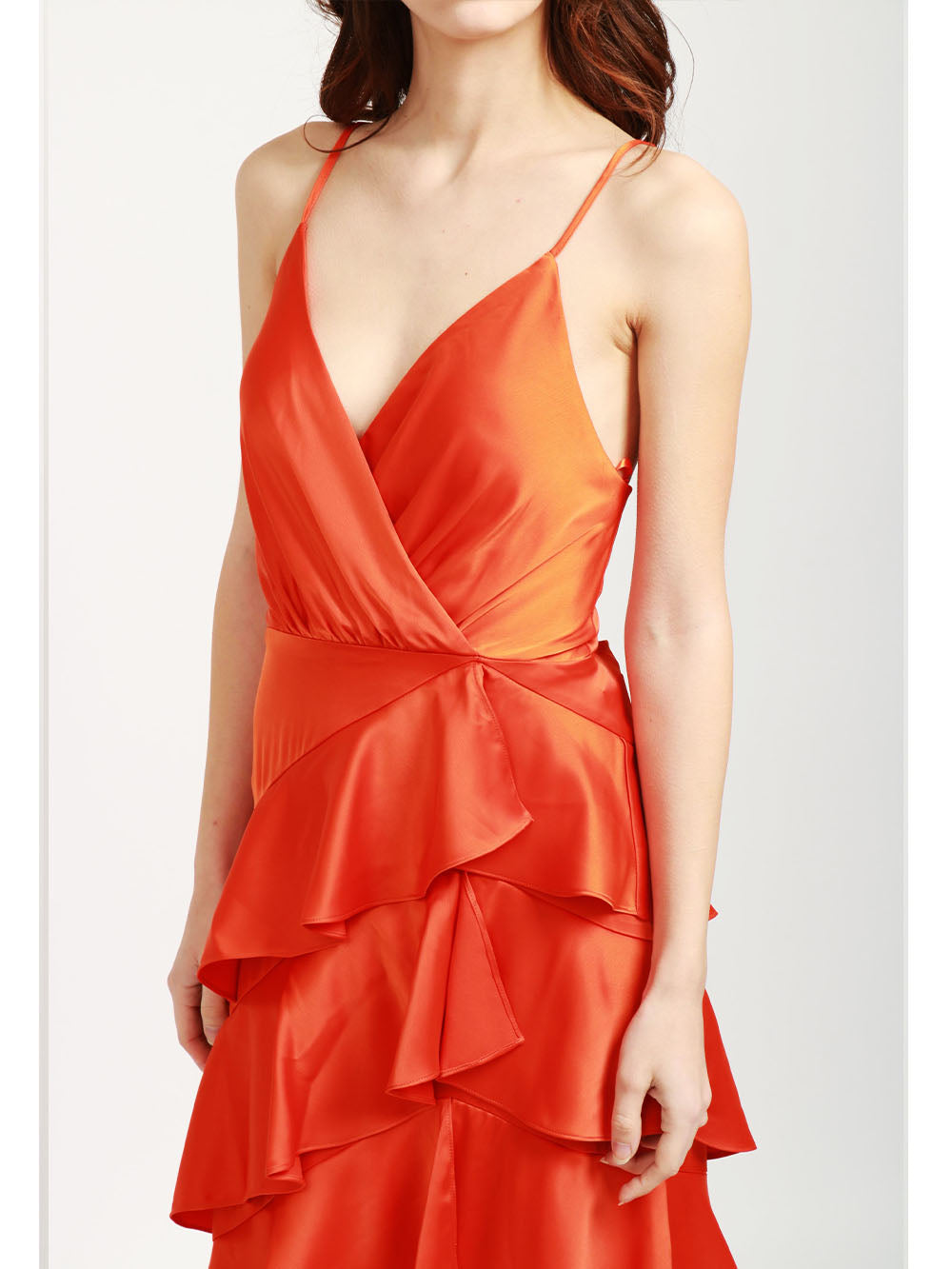 COUTURE IS FOREVER Vestito Draper Lungo a Balze in Satin Arancione Arancio