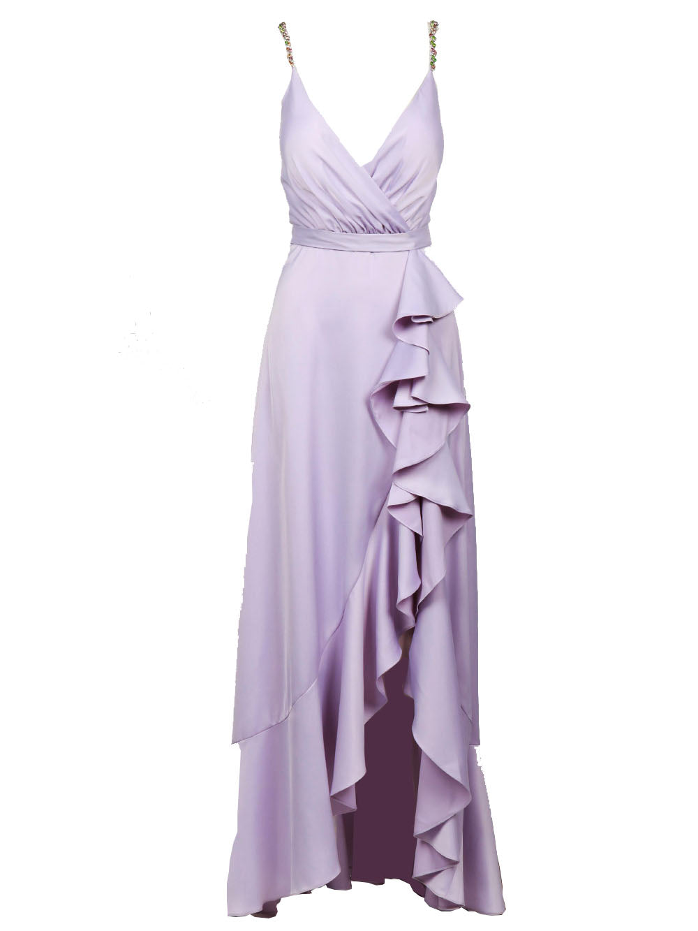 COUTURE IS FOREVER Vestito Tatyana Lungo in Satin Lilla con Volant Lilla