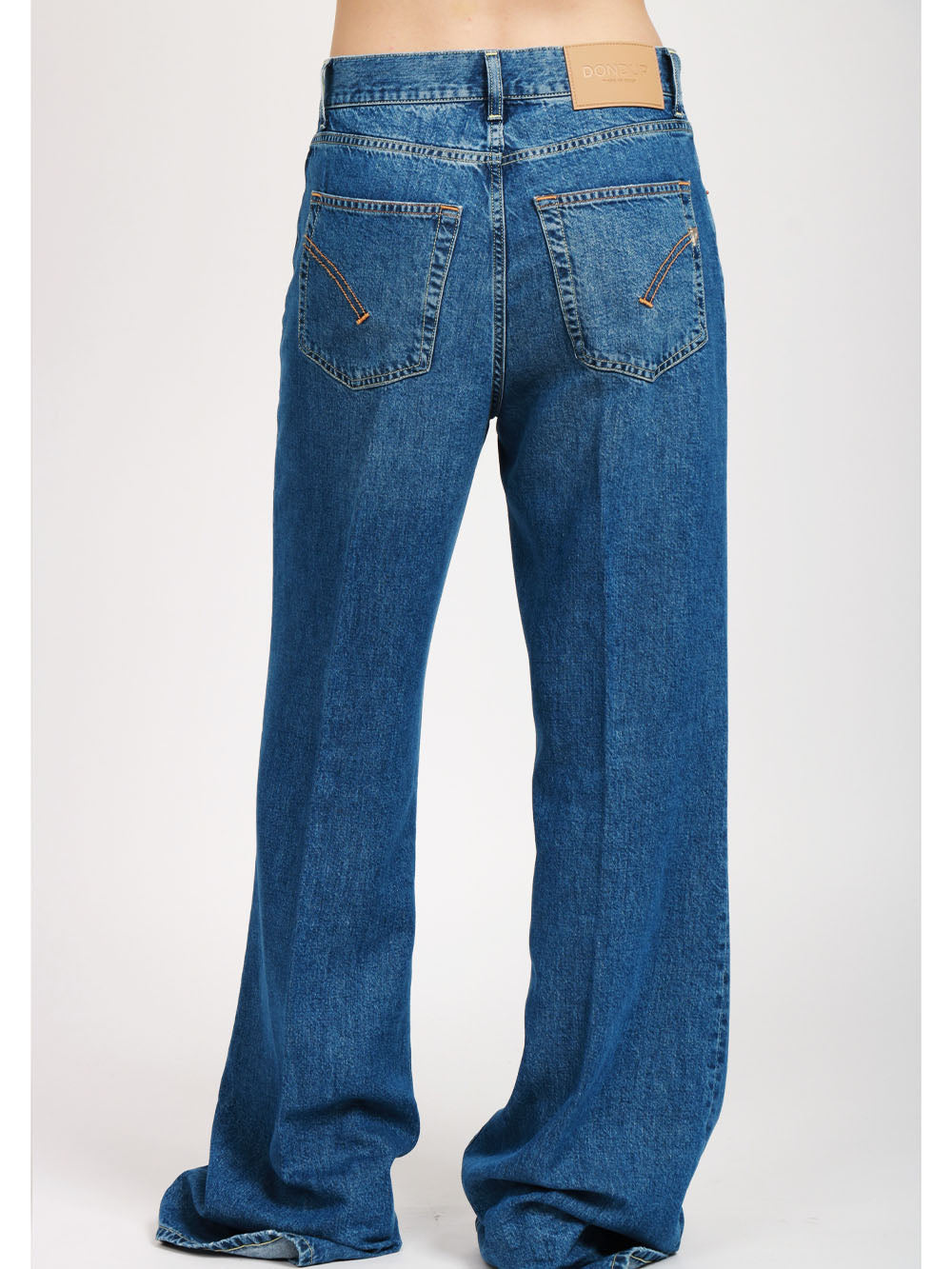 DONDUP Jeans Amber Palazzo in Denim Blu con Rotture Denim