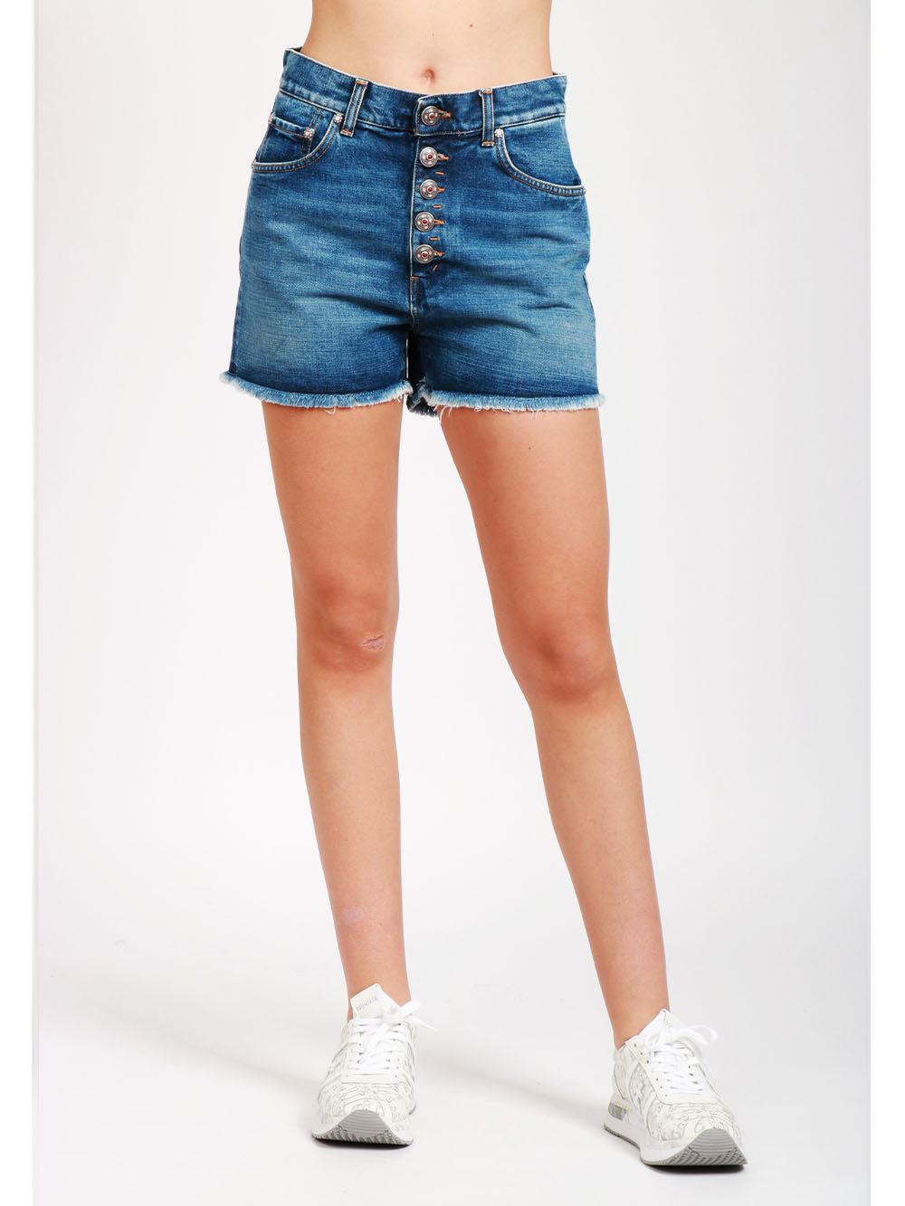DONDUP Shorts Stella in Denim di Cotone Blu con Bottoni Gioiello Denim