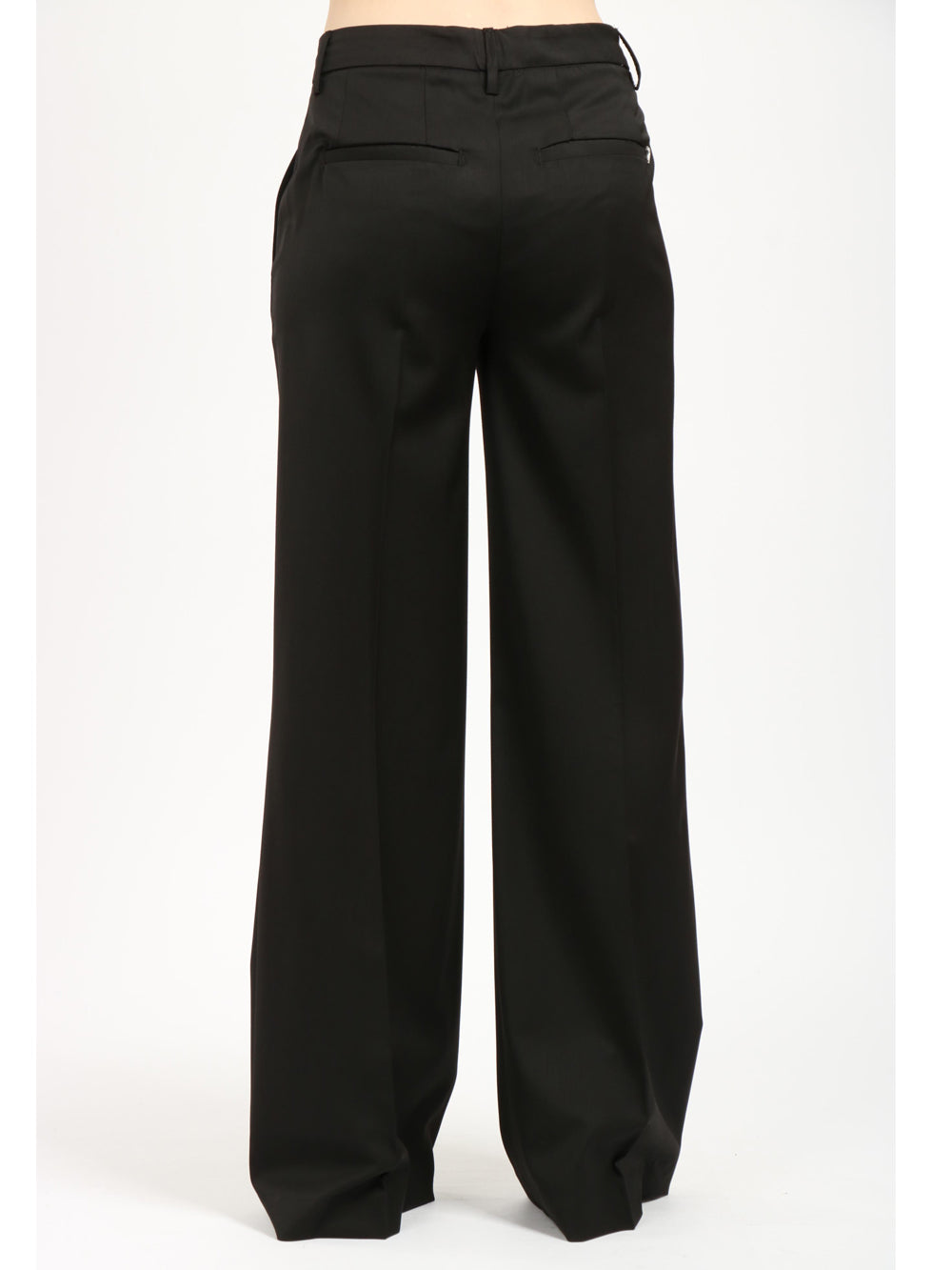 DONDUP Pantaloni Janice Palazzo in Fresco Lana Neri Nero