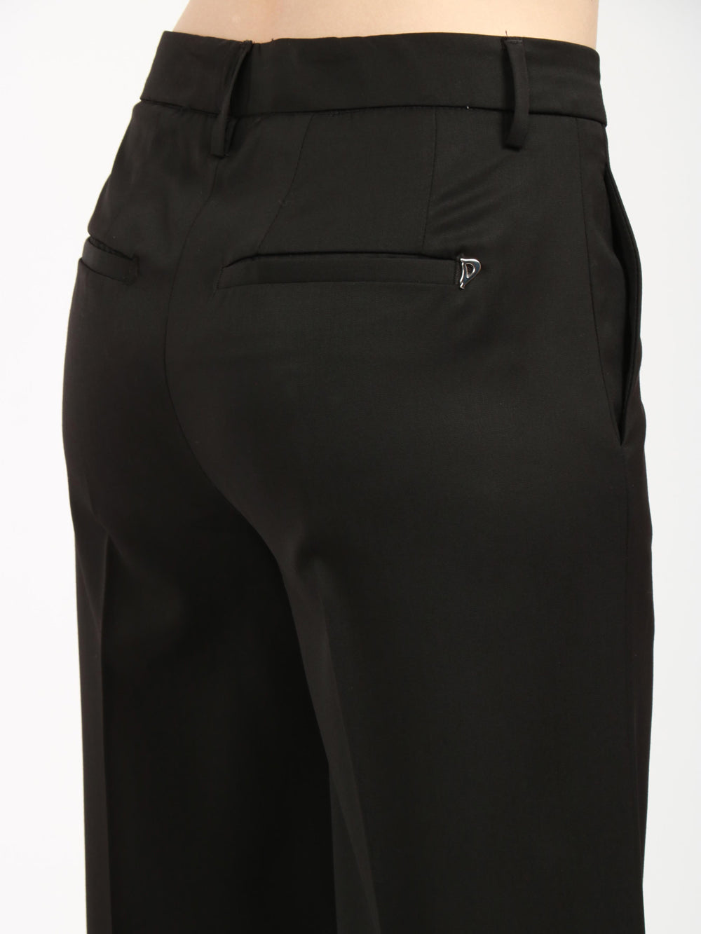 DONDUP Pantaloni Janice Palazzo in Fresco Lana Neri Nero