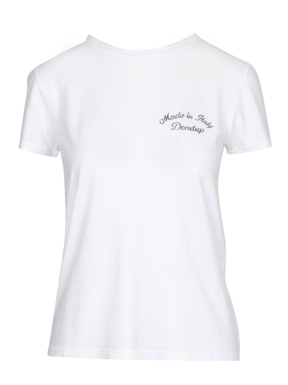 DONDUP T-Shirt Girocollo in Cotone Bianca con Ricamo Bianco