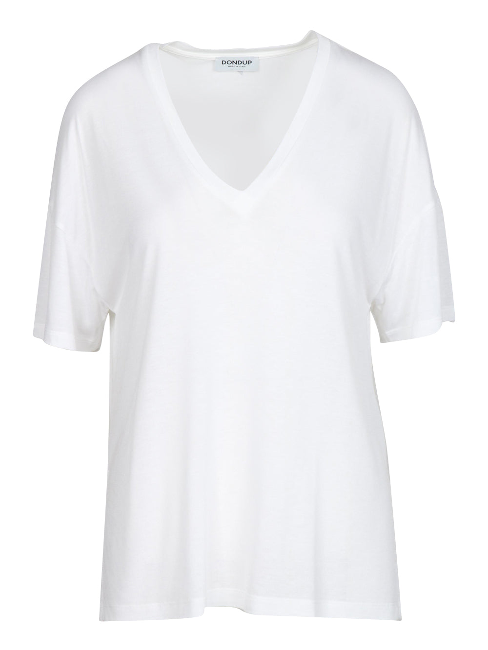 DONDUP T-Shirt in Misto Seta Bianca con Scollo a V Bianco