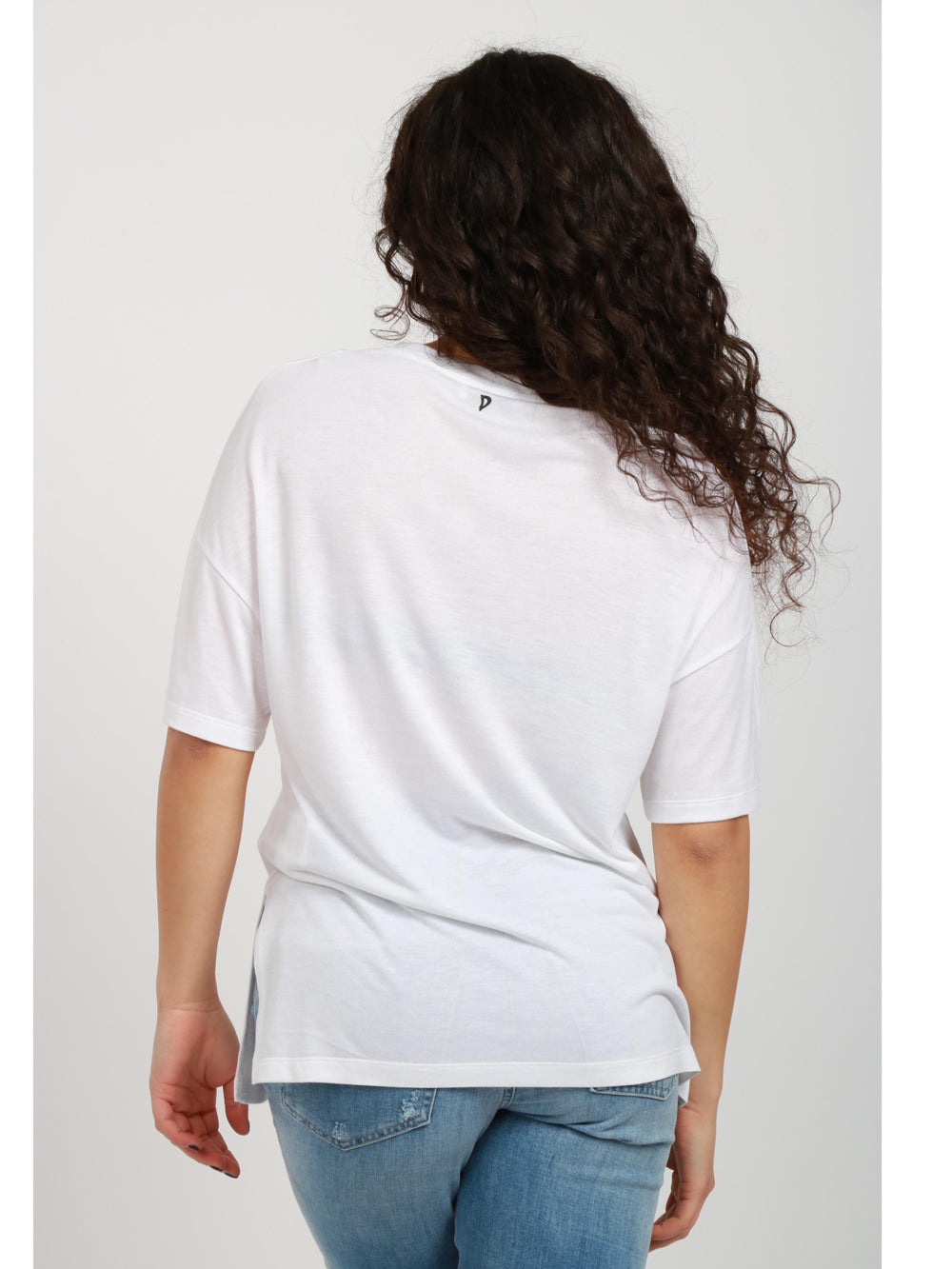 DONDUP T-Shirt in Misto Seta Bianca con Scollo a V Bianco