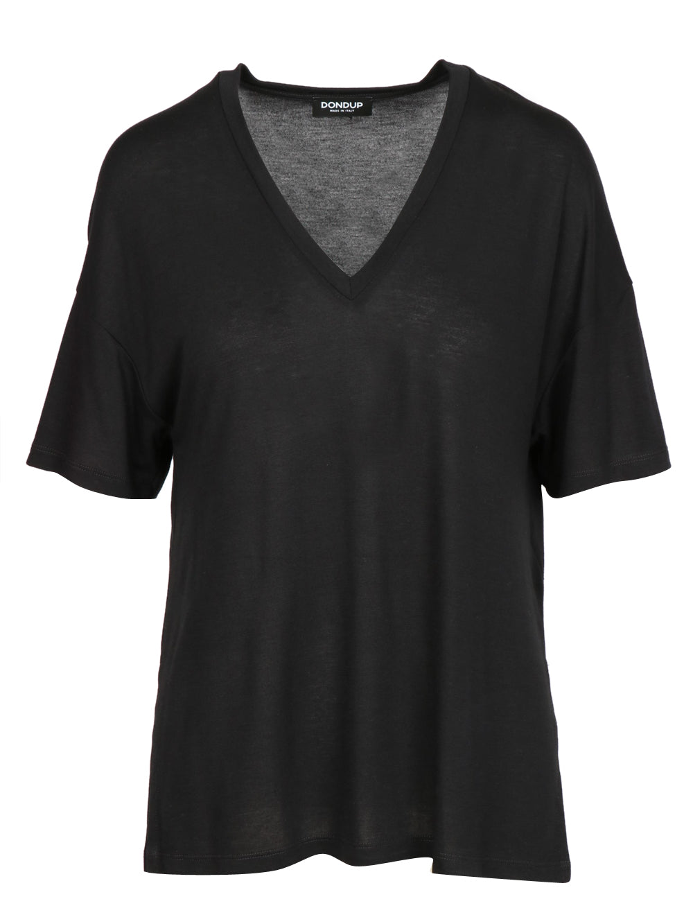 DONDUP T-Shirt in Misto Seta Nera con Scollo a V Nero