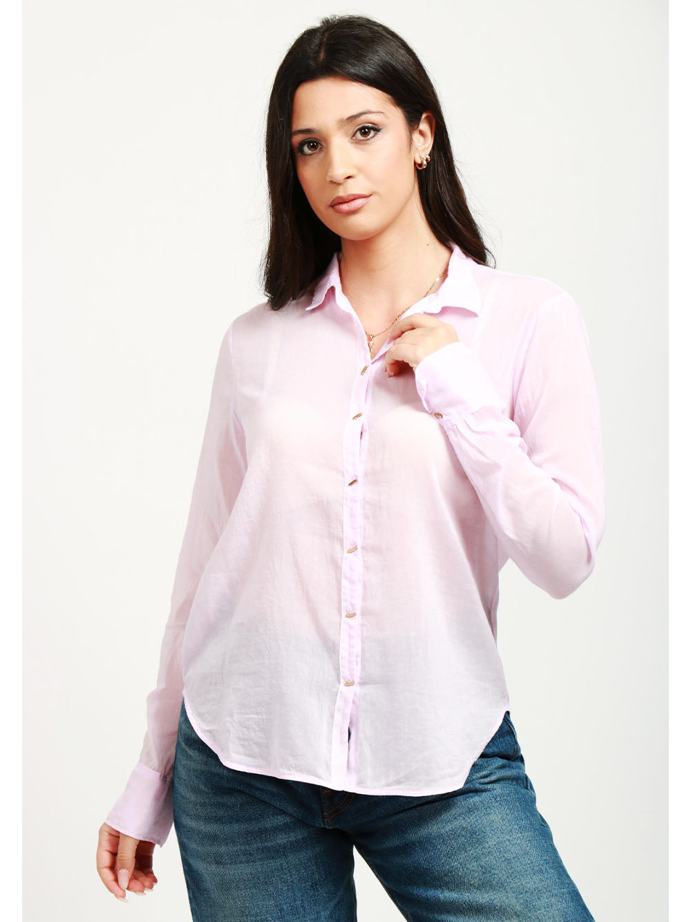 Camicia in Voile di Cotone e Seta Rosa