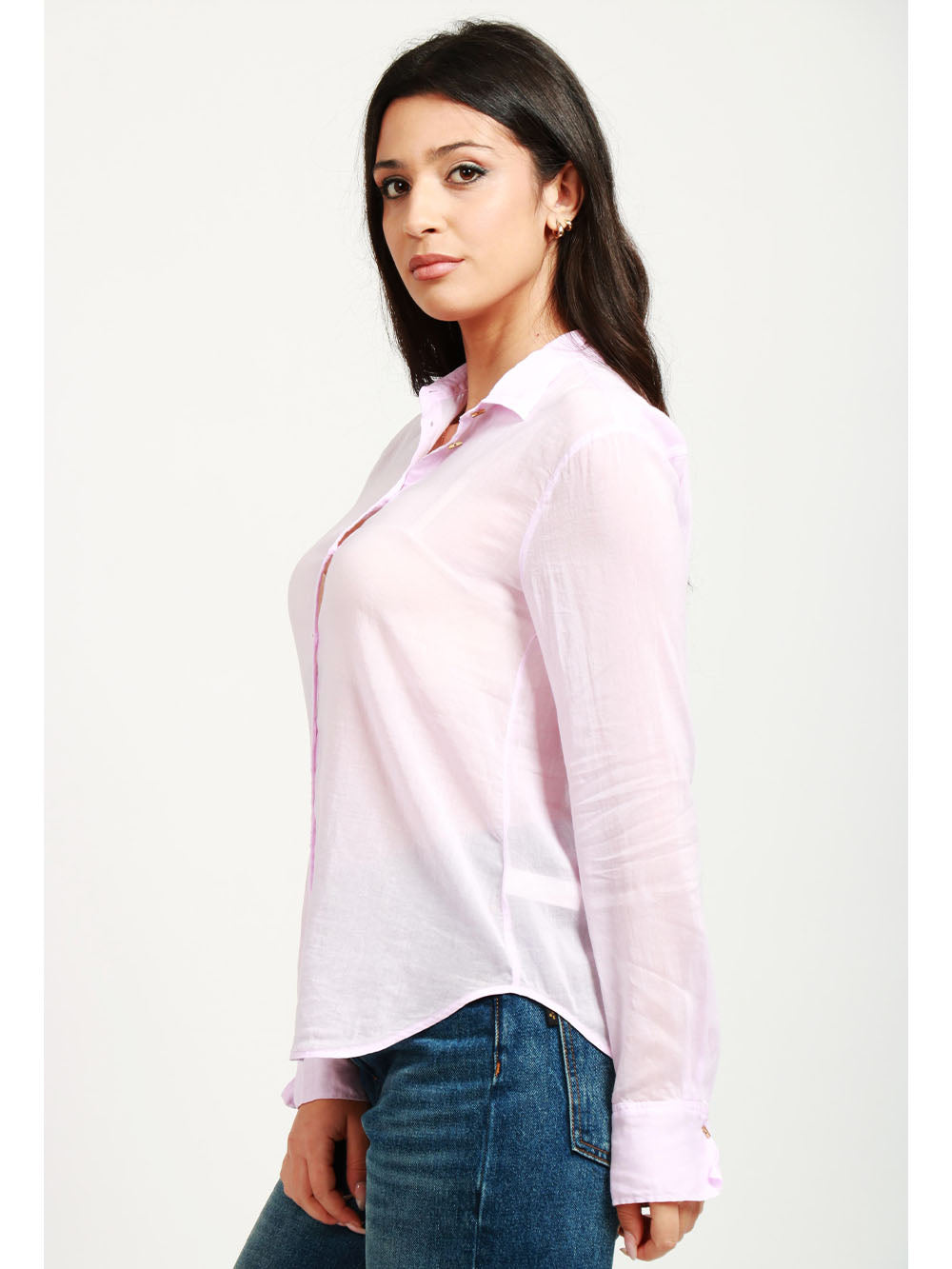 Camicia in Voile di Cotone e Seta Rosa