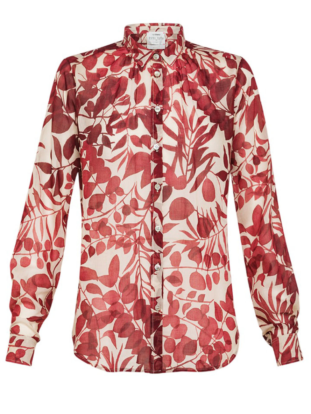 Camicia in Voile Seta con Stampa Nuages Fleuris Cipria e Rossa