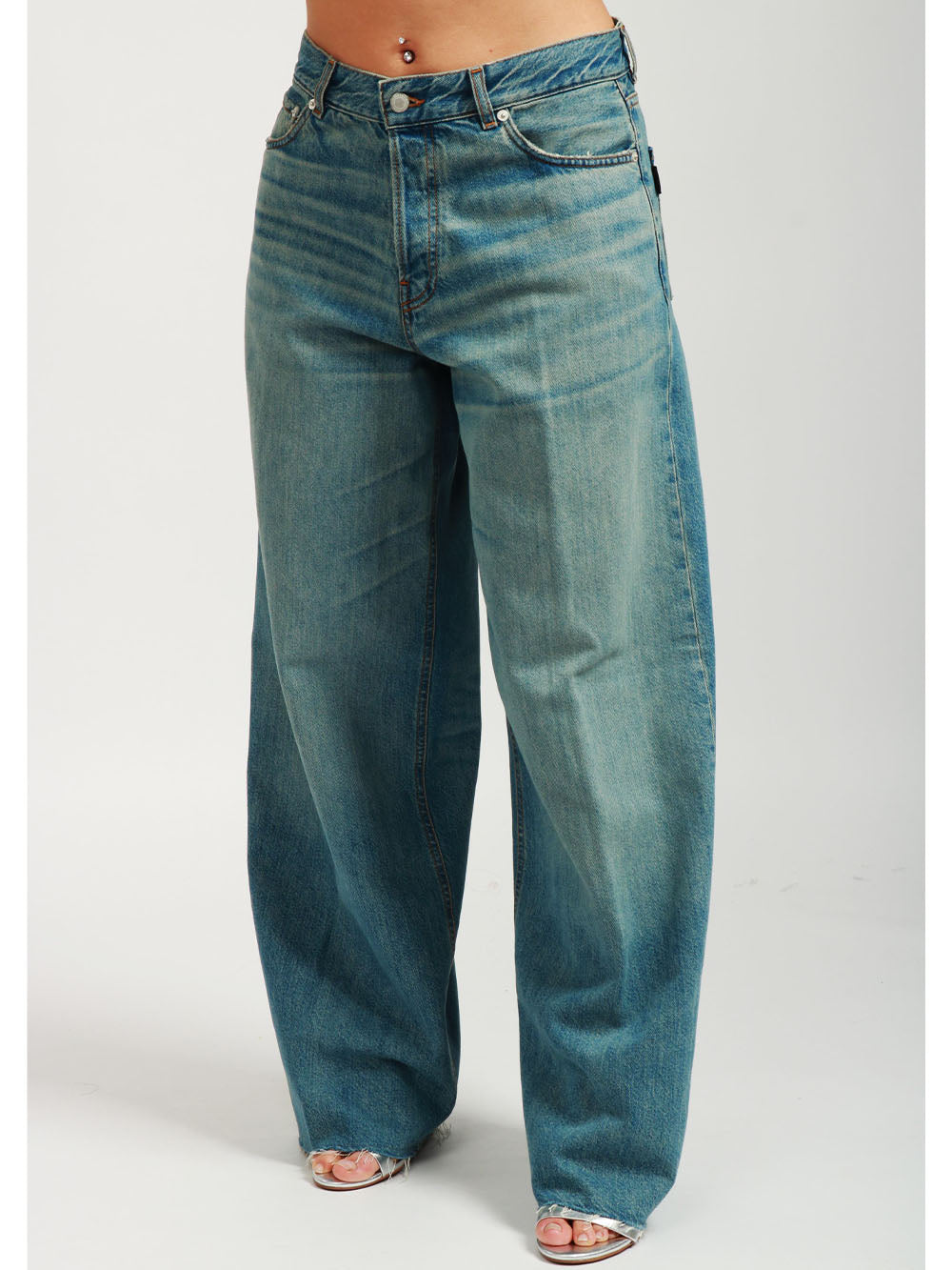 HAIKURE Jeans Bethany Ampi in Denim di Cotone Blu Denim chiaro