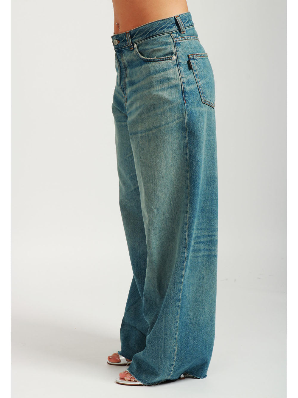 HAIKURE Jeans Bethany Ampi in Denim di Cotone Blu Denim chiaro