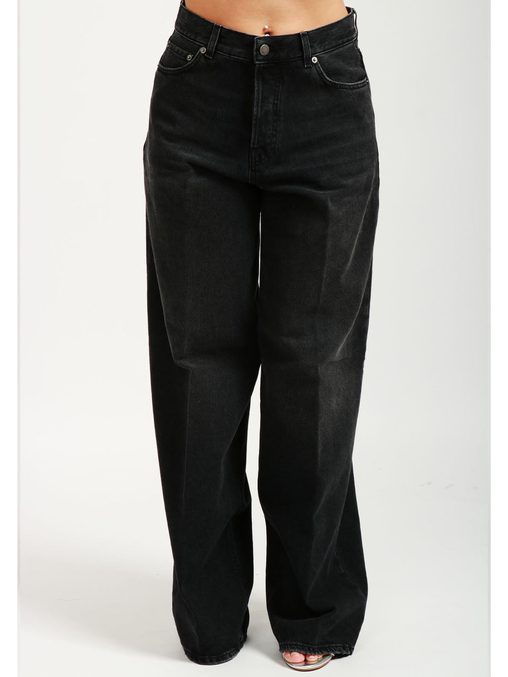 HAIKURE Jeans Bethany Ampi in Denim di Cotone Neri Denim Nero