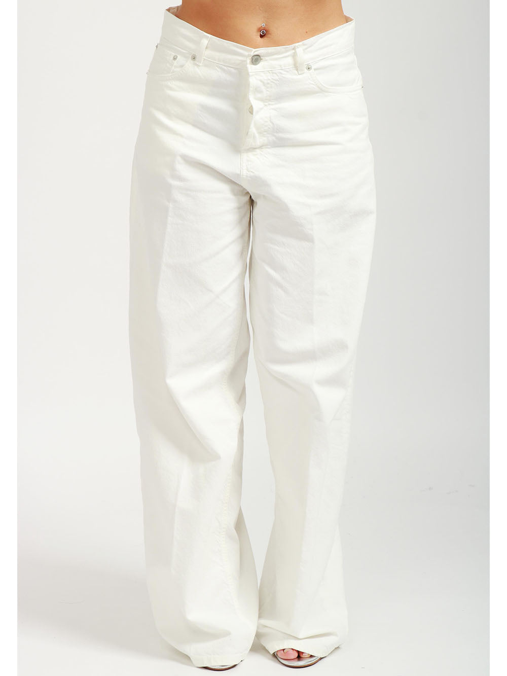 HAIKURE Pantaloni Bethany Ampi in Misto Lino Bianchi Bianco