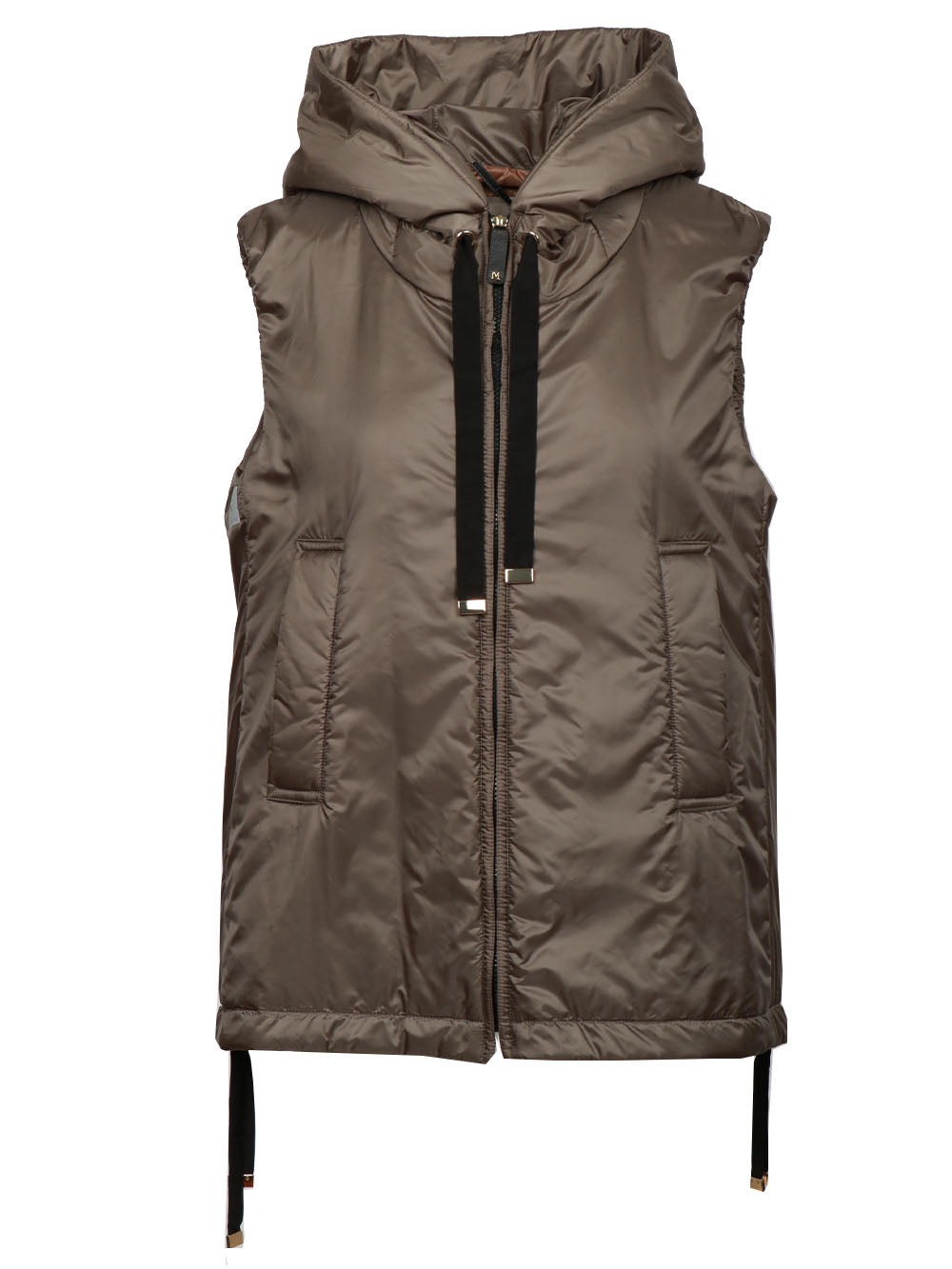 MAX MARA THE CUBE Gilet Imbottito Greengo in Tessuto Antigoccia Grigio Verde con Cappuccio Grigio