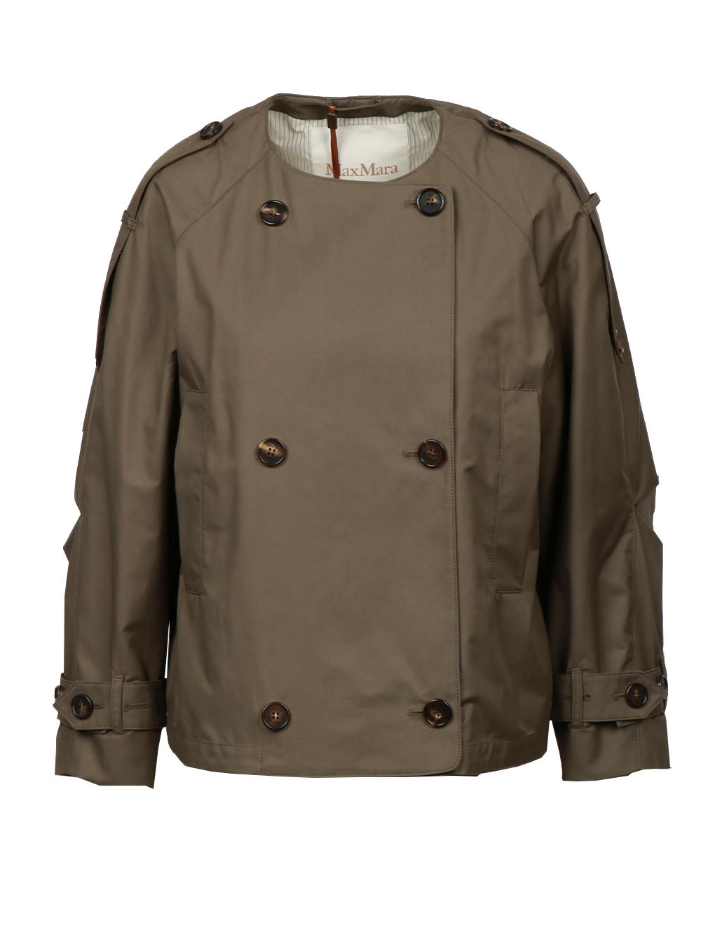 MAX MARA THE CUBE Trench Jim Doppiopetto in Twill Antigoccia Verde Militare Verde militare