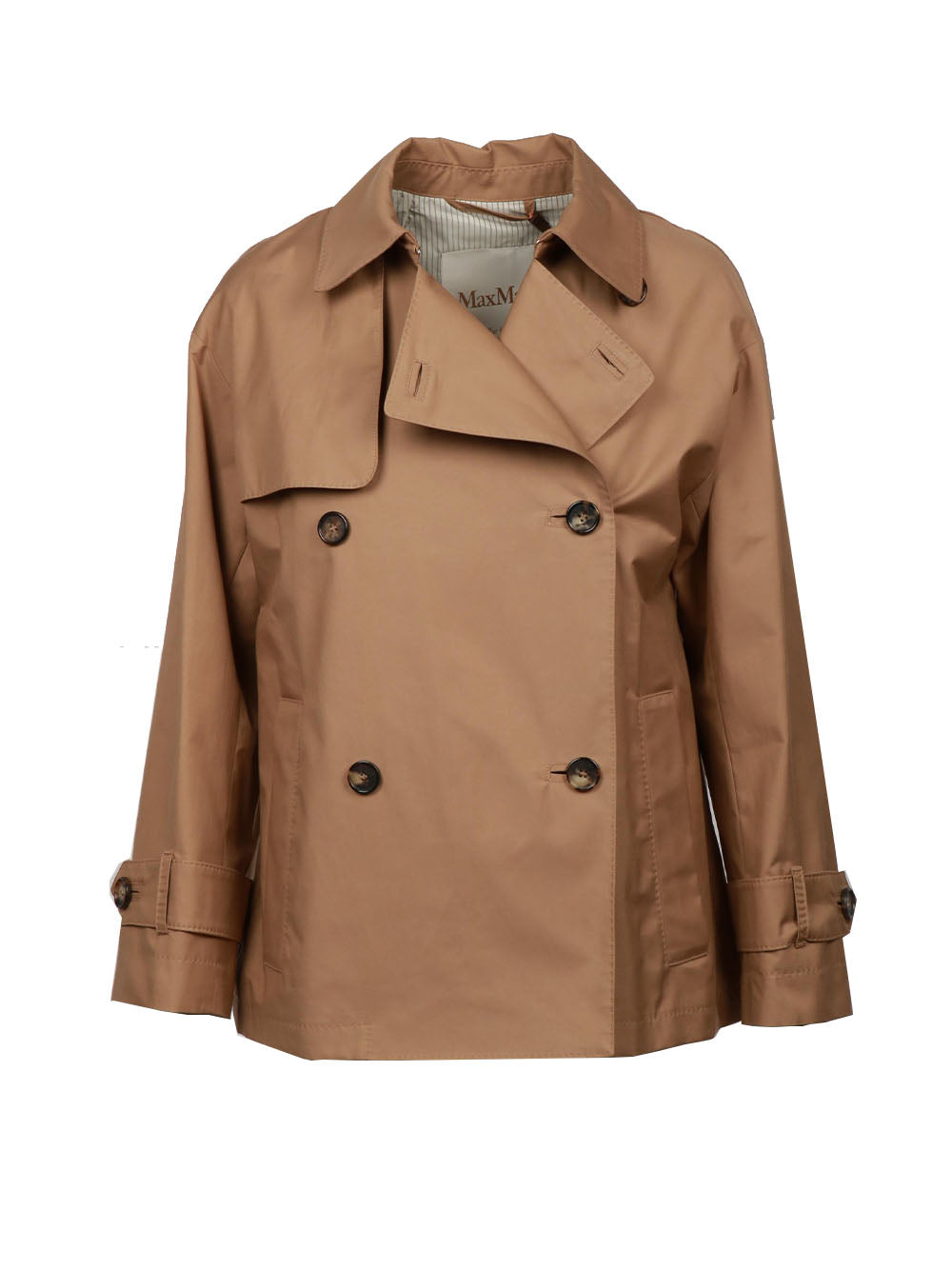 MAX MARA THE CUBE Trench Zeno Corto Doppiopetto in Twill Antigoccia Cammello Camel