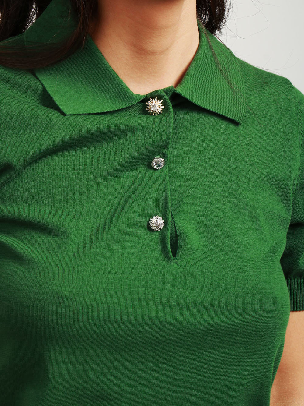 N°21 T-Shirt Polo in Cotone Verde con Bottoni Gioiello Verde