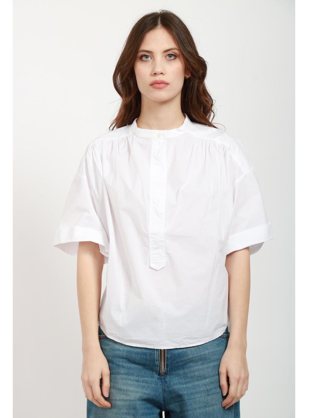 POMANDÈRE Blusa in Cotone Bianca con Maniche Corte Bianco