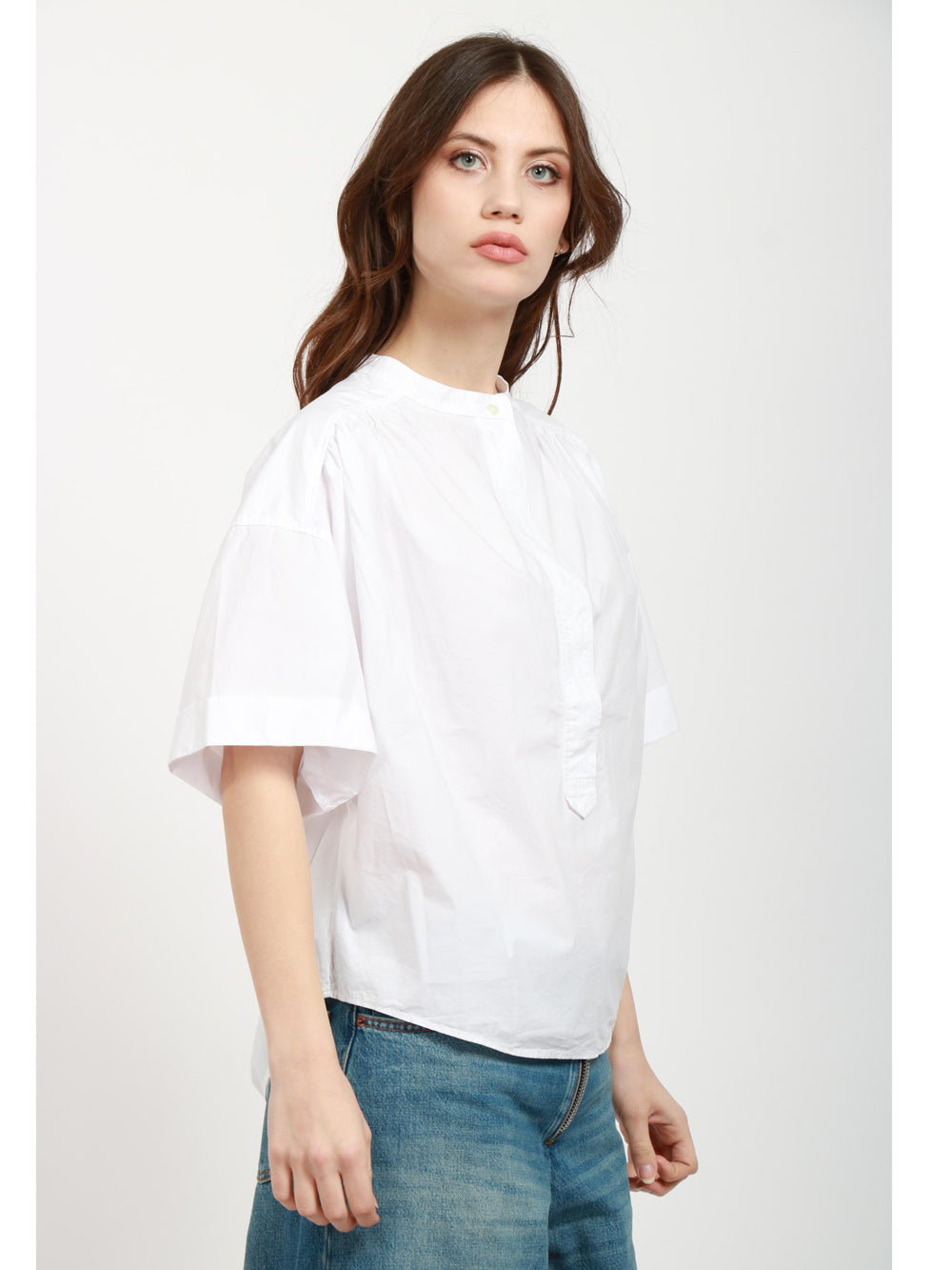 POMANDÈRE Blusa in Cotone Bianca con Maniche Corte Bianco