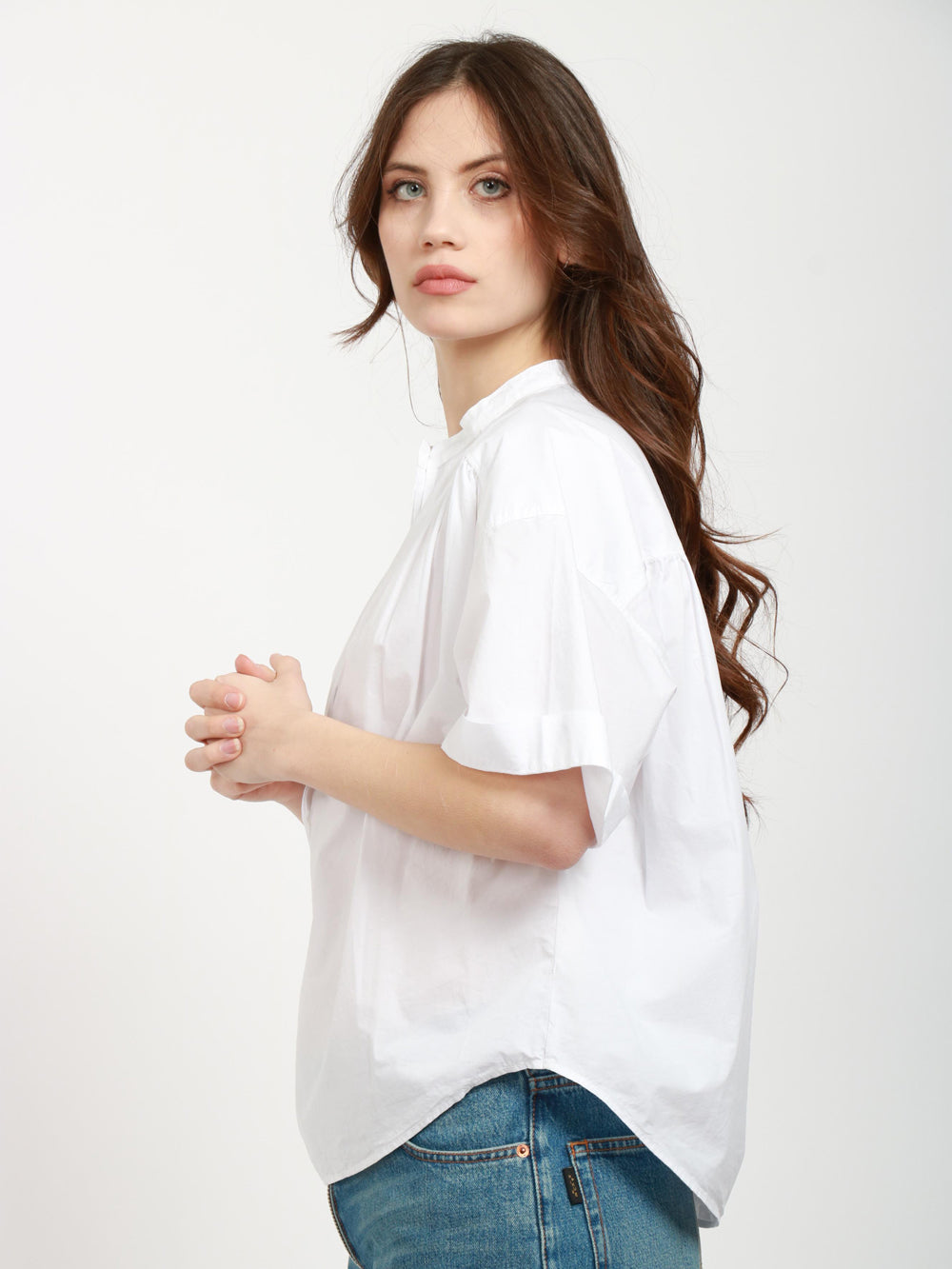 POMANDÈRE Blusa in Cotone Bianca con Maniche Corte Bianco