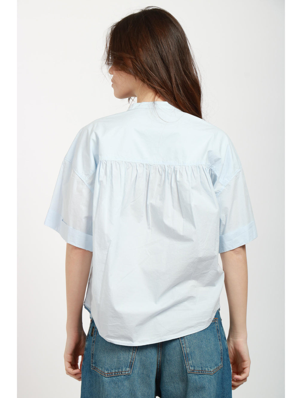 POMANDÈRE Blusa in Cotone Celeste con Maniche Corte Cielo